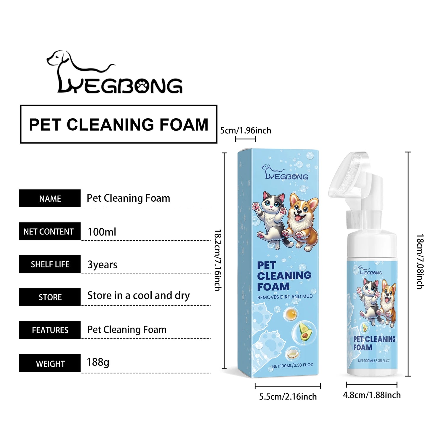 YEGBONG Pet Paw Foam Cleaner For Dogs And Cats Odor