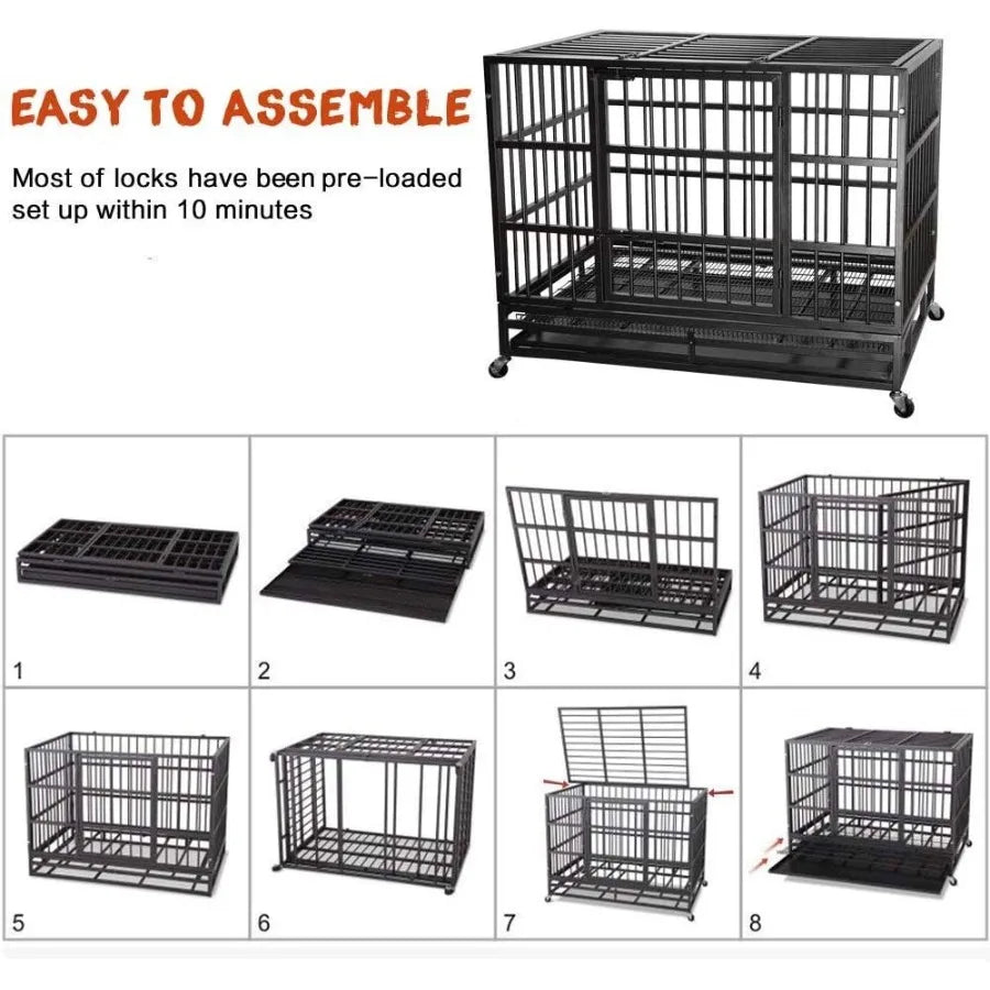 Indestructible Heavy Duty Dog Crate With Lockable Wheels