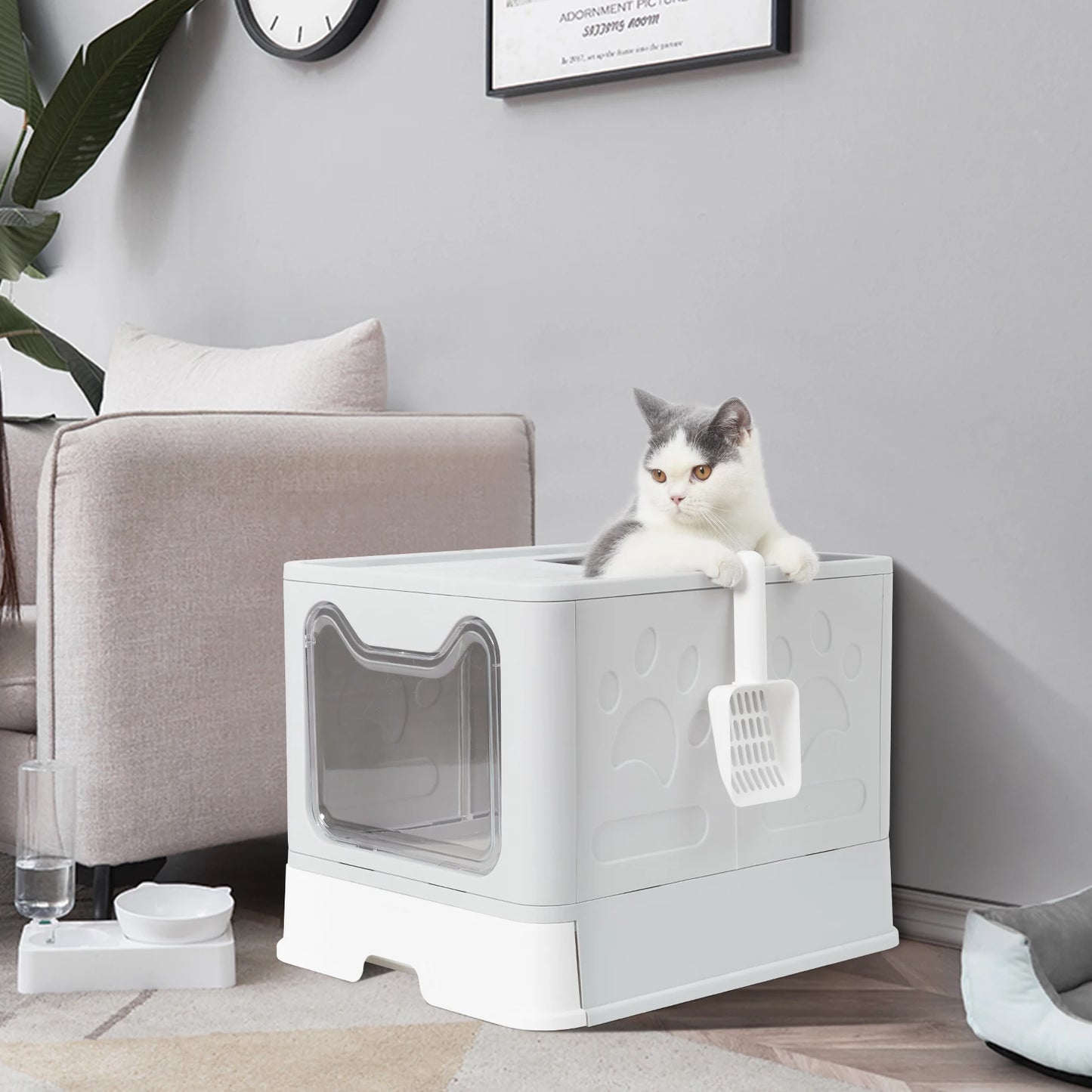 Cat Litter Box With Lid Enclosed Top Entry Anti Splashing