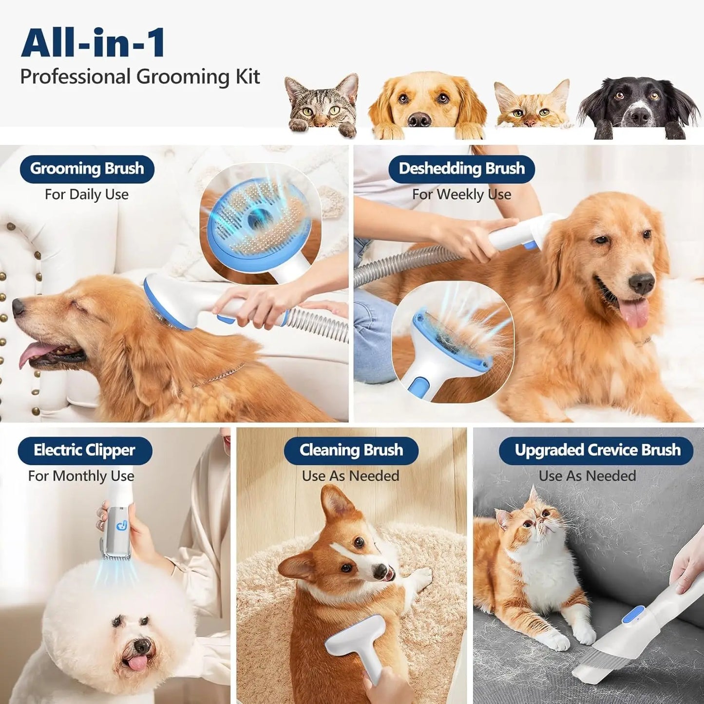 Hign-concerned Pet Grooming Vacuum Kit 5-In-1 For Dogs Cats