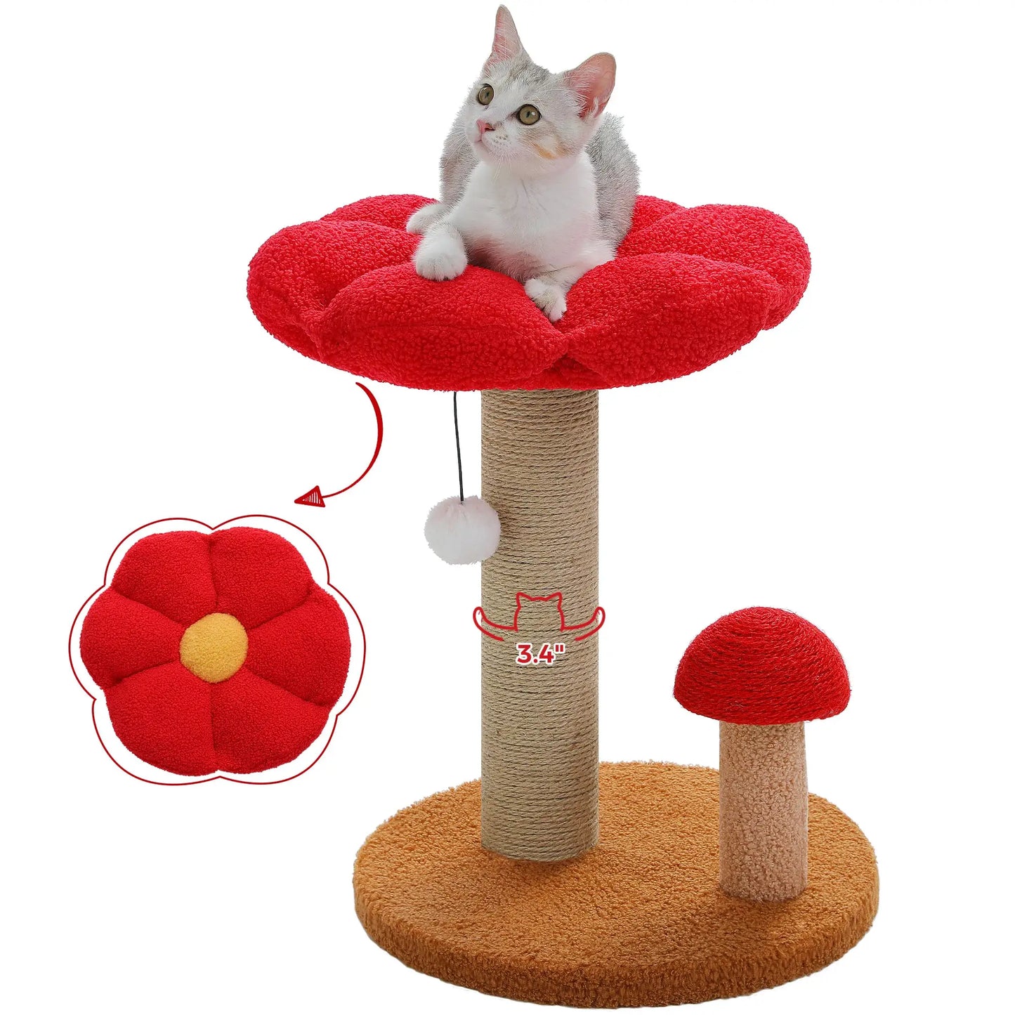 Small Cat Scratching Posts with Removable Flower Cat Bed Interactive Toy Ball Cute Mushroom Cat Scratcher for Indoor Cat Toys by Furtastic Pet Essentials