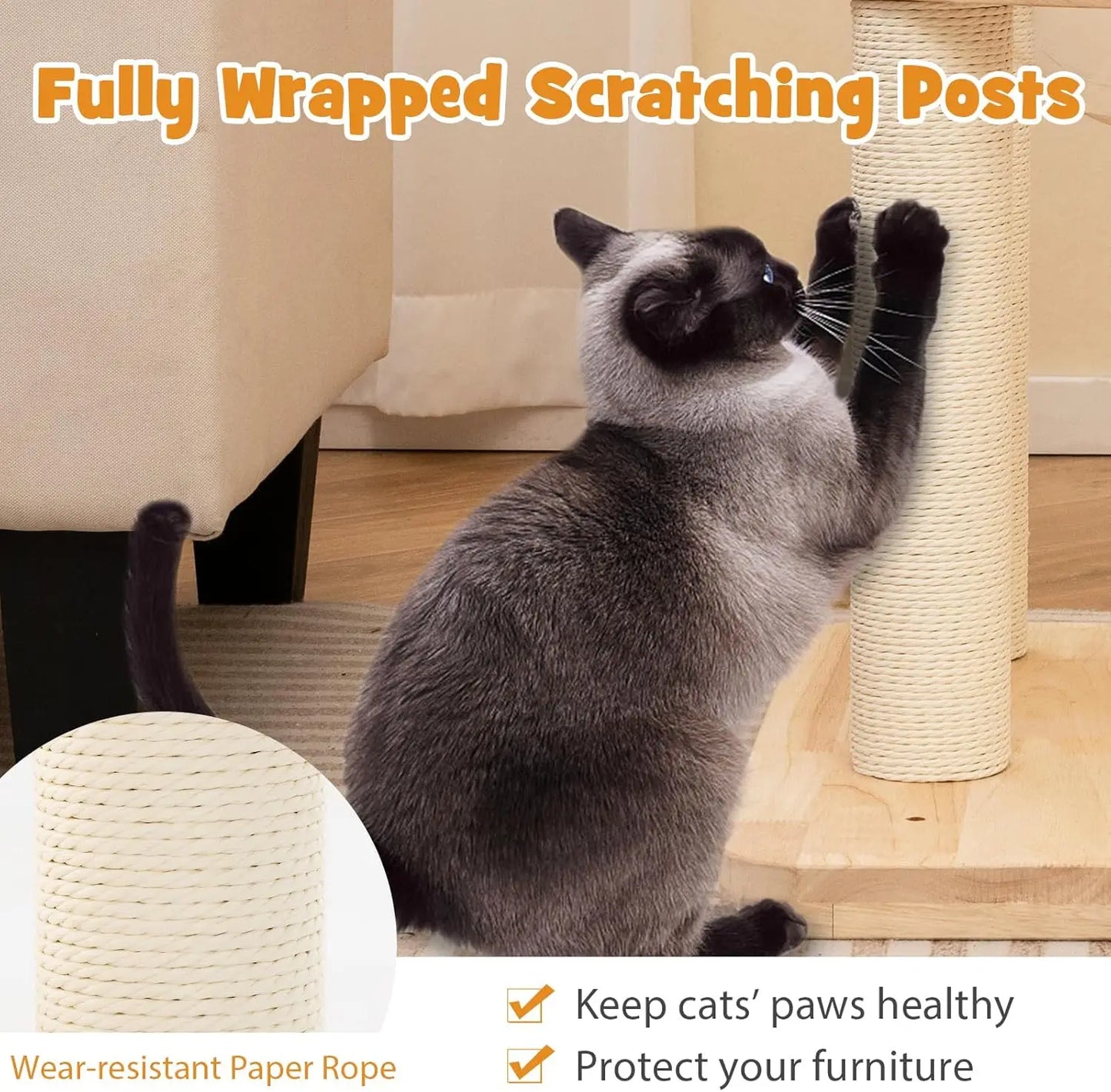 High Concerned Wooden Cat Tree 4 In 1 Deluxe Tower