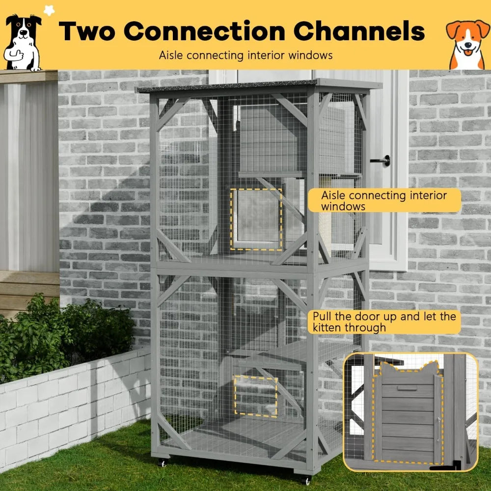 Closure Outdoor Catio Cat Enclosure With Waterproof Roof And Beech Wood