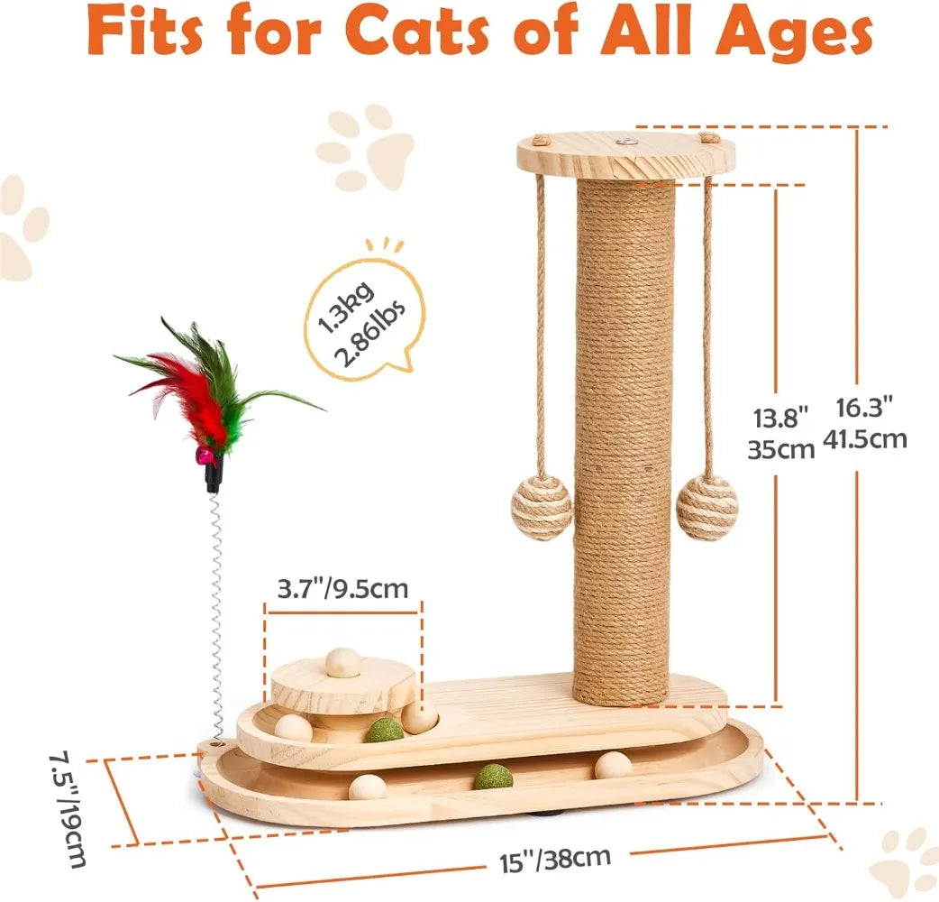 KYJGCN Sisal Cat Scratching Post TwoTier Ball Track Toy