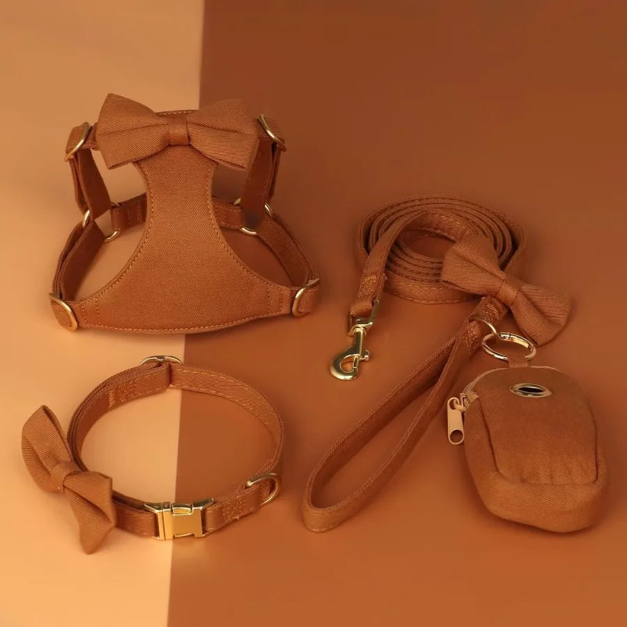 Adjustable Dog Harness Set With Three Detachable Bows And Leash