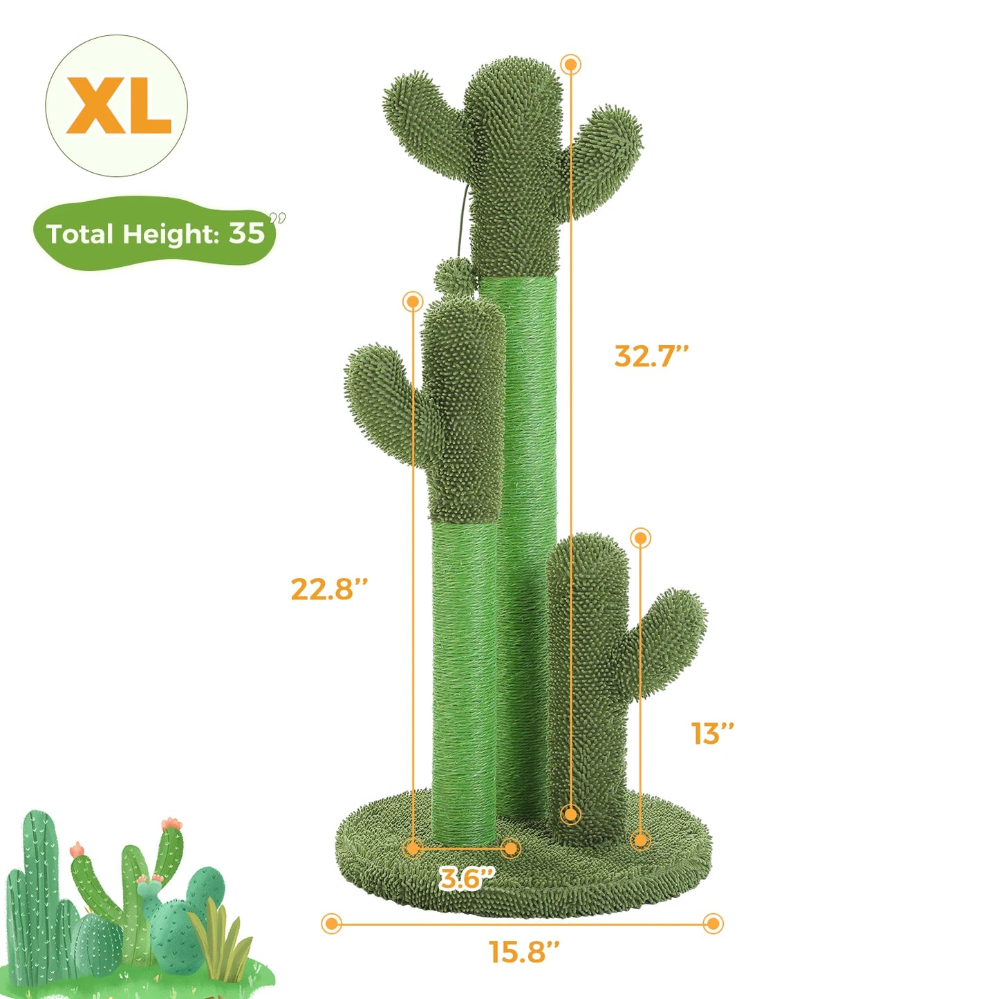 PEQULTICN Cactus Cat Tree With Condo Hammock Dangling Ball Scratching Post