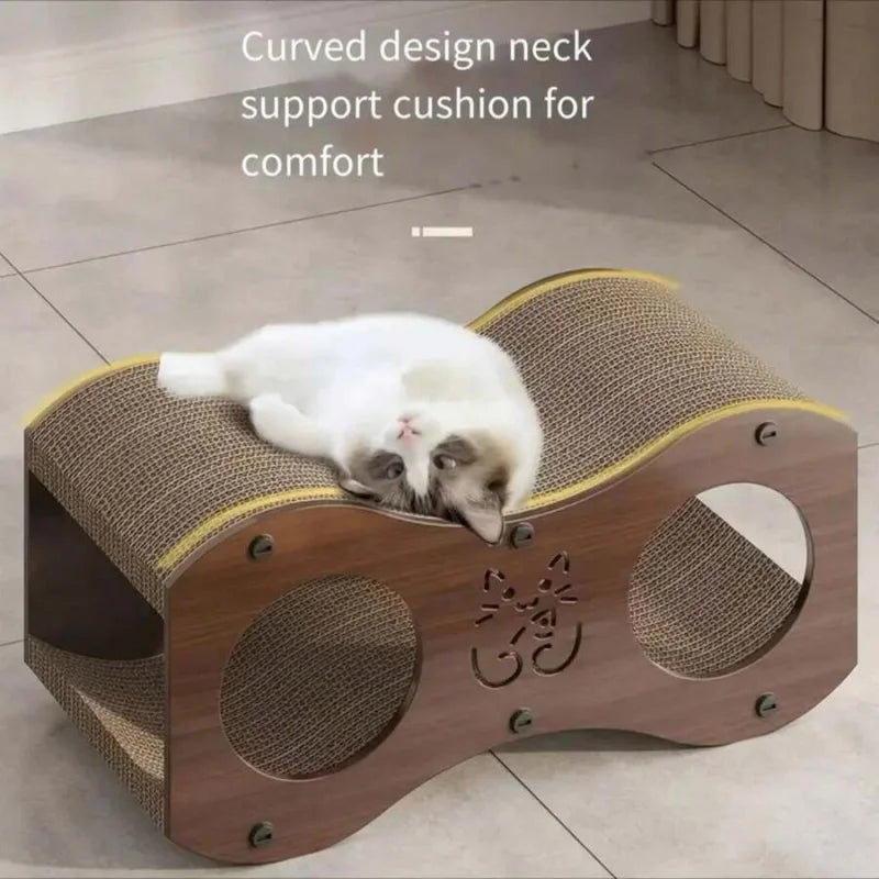 Sturdy Walnut Cat Scratching Post With Integrated Cat Bed