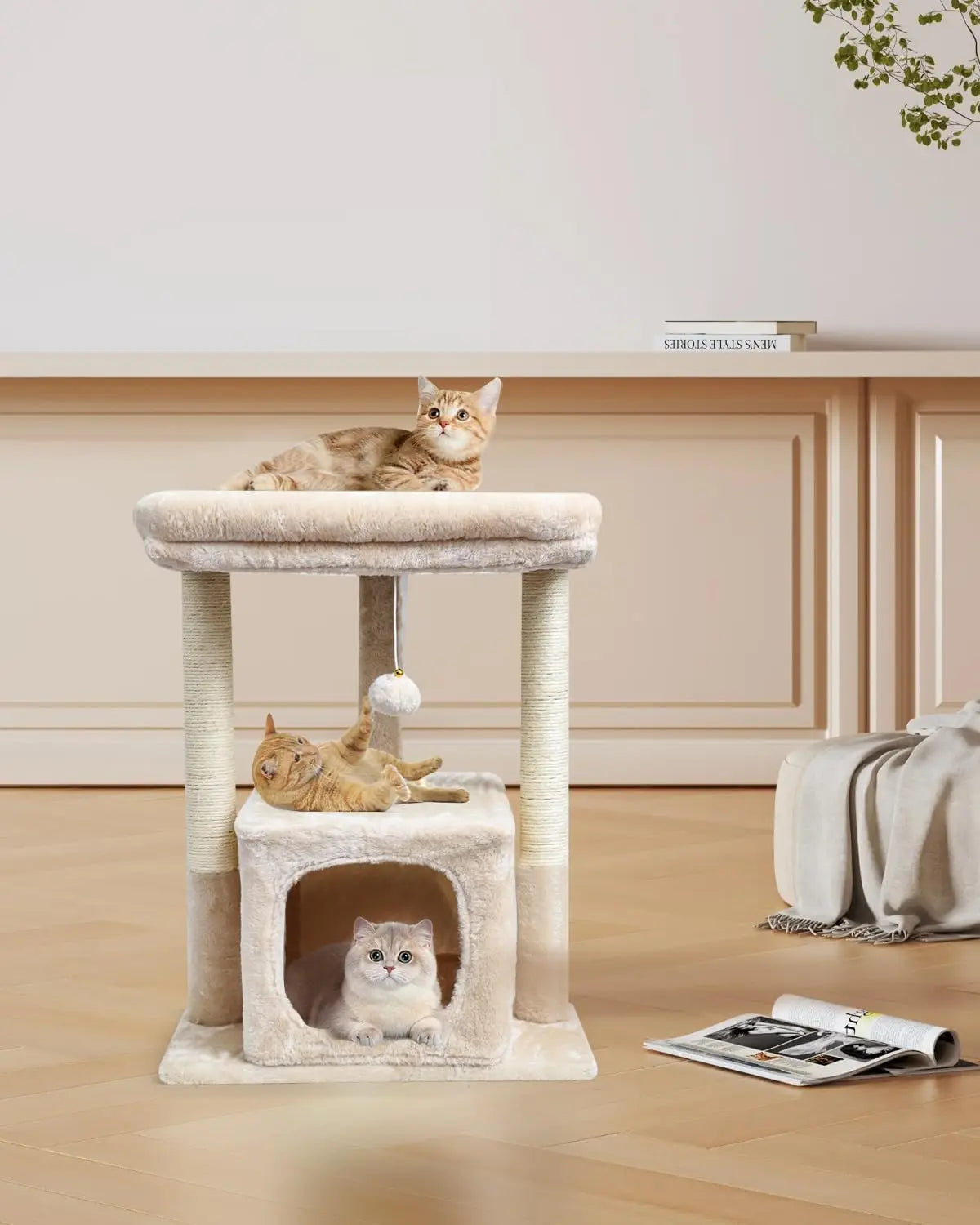 Cat Tree With Scratching Posts And Plush Perch For Cats