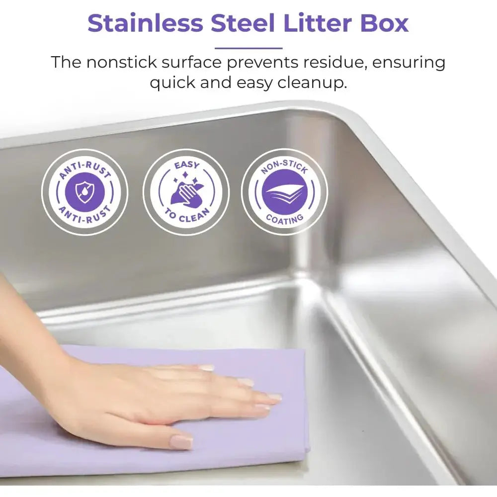 Stainless Steel Litter Box With Lid Enclosure For Large Cats by Furtastic Pet Essentials