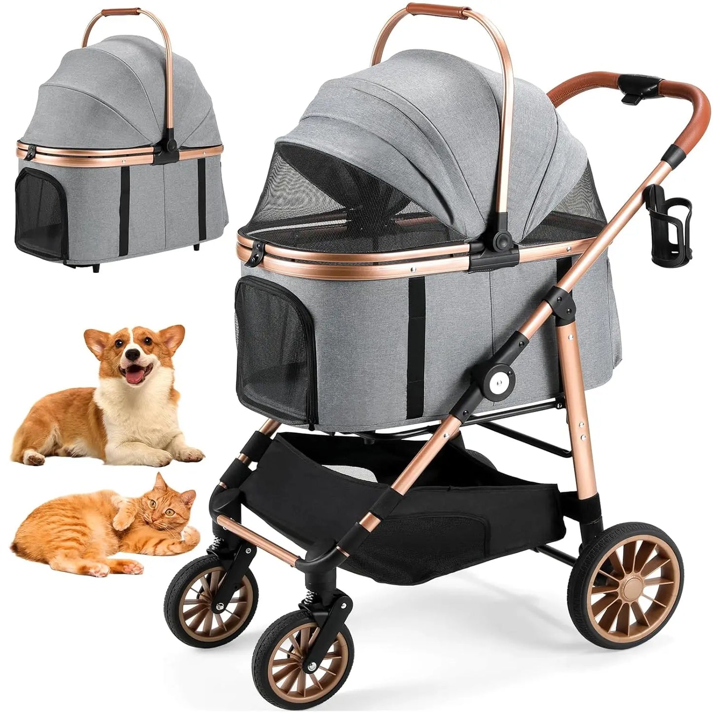 360 Degree High Wheel Cat Dog Stroller Foldable In One