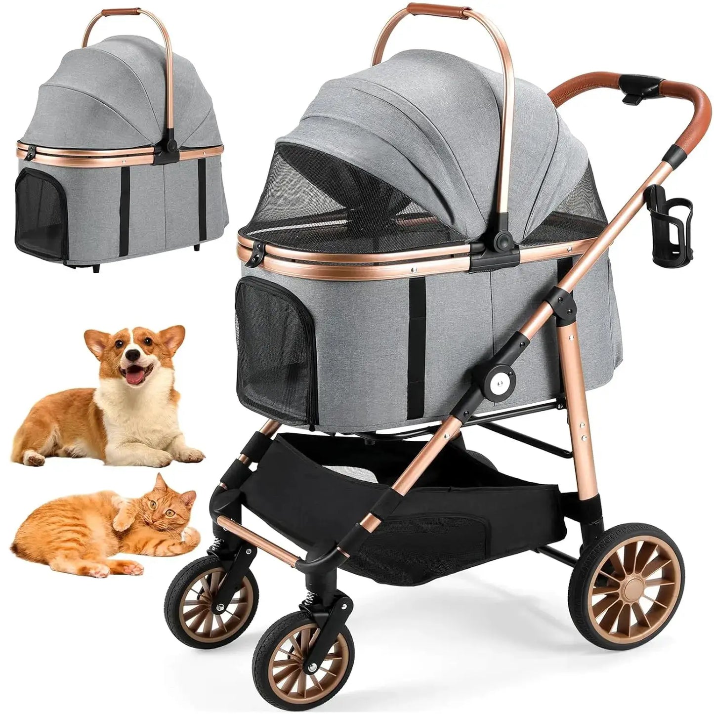 360 Degree High Wheel Cat Dog Stroller Foldable In One by Furtastic Pet Essentials