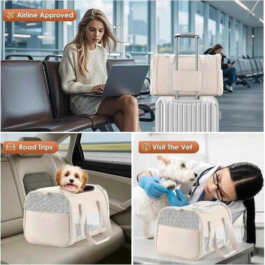 Fashion Leather Dog Carrier Airline Approved Soft Sided Pet Bag by Furtastic Pet Essentials