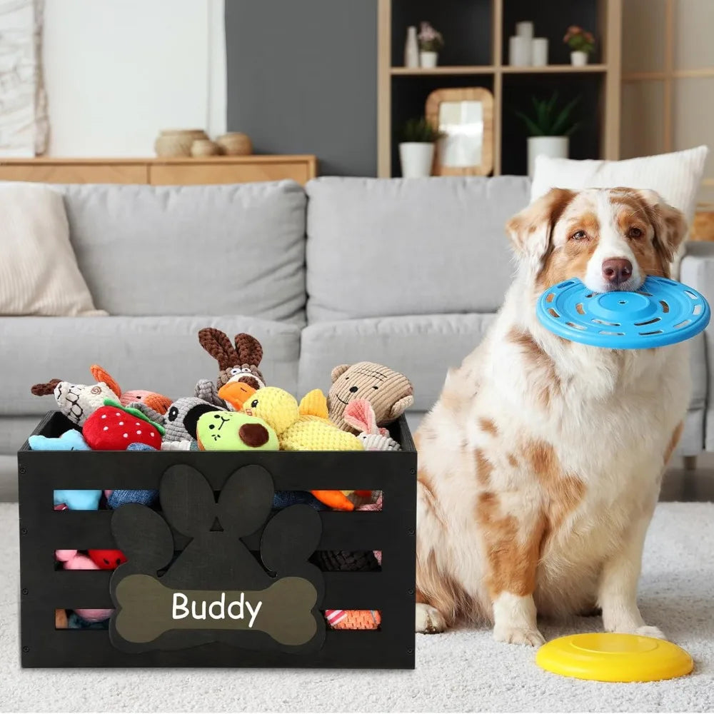Plastic Dog Toy Storage Basket With Handles And Paw Pattern