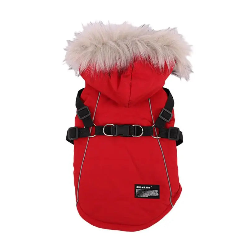 Autumn Winter Warm Dog Jacket With Harness Hooded Padded Coat