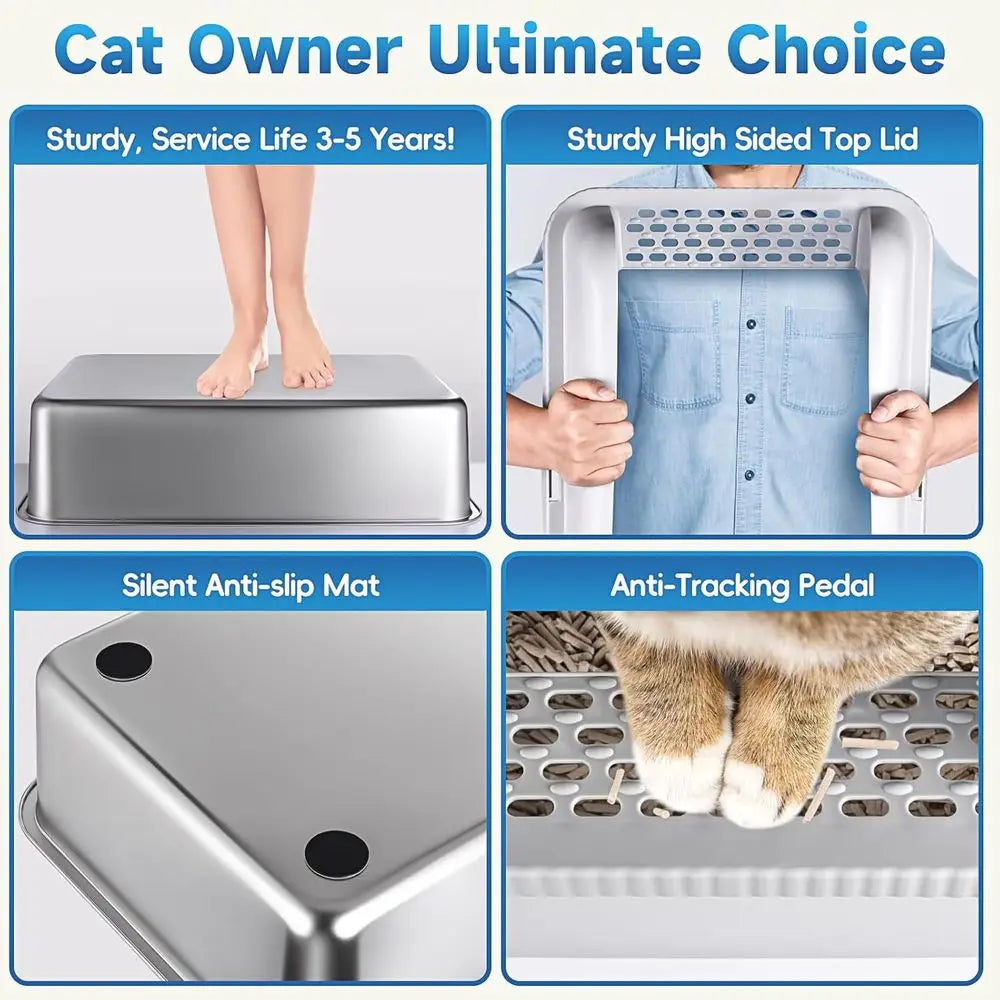 Stainless Steel Cat Litter Box With Lid Enclosed Design