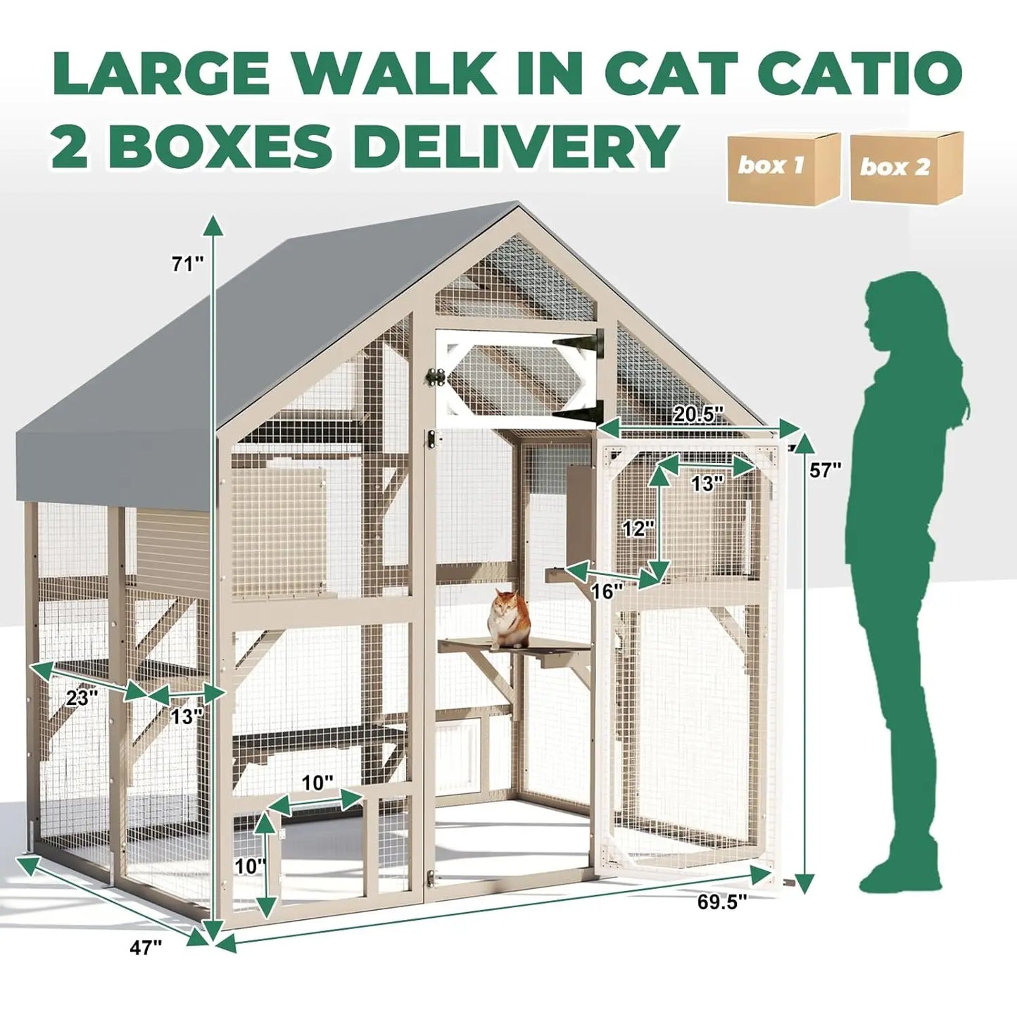 Weatherproof Walk-In Outdoor Catio Enclosure For Multiple Cats