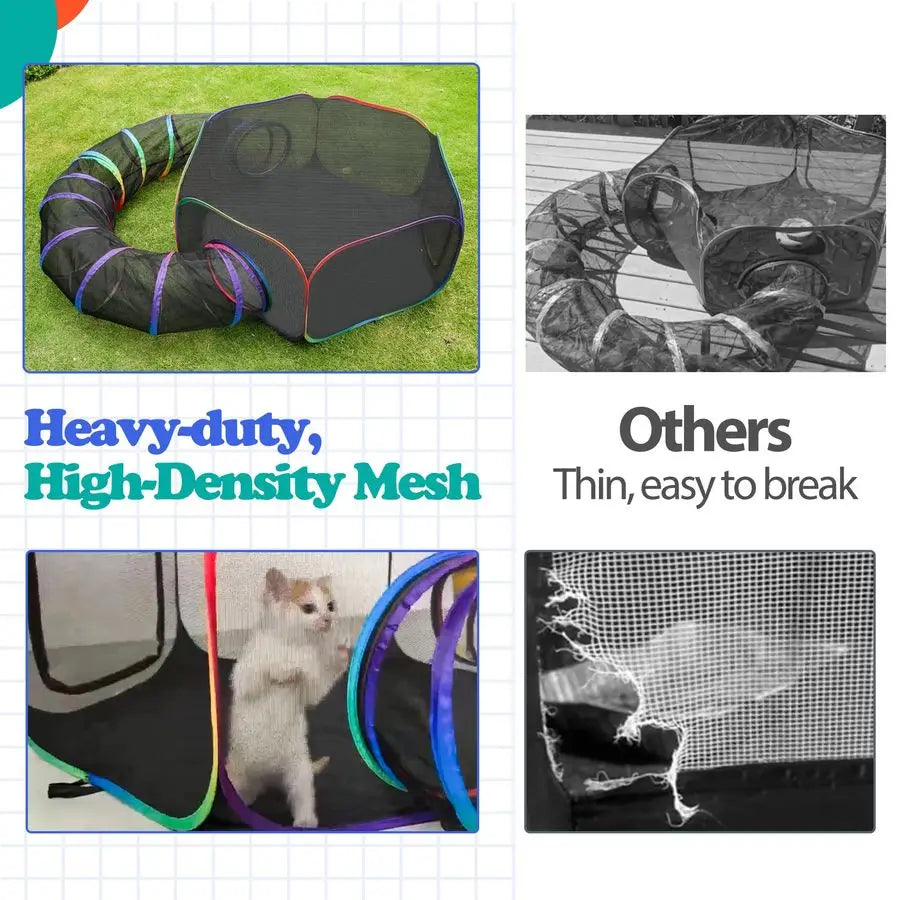 Portable Rainbow Cat Enclosure Playpen With Storage Bag And Stakes