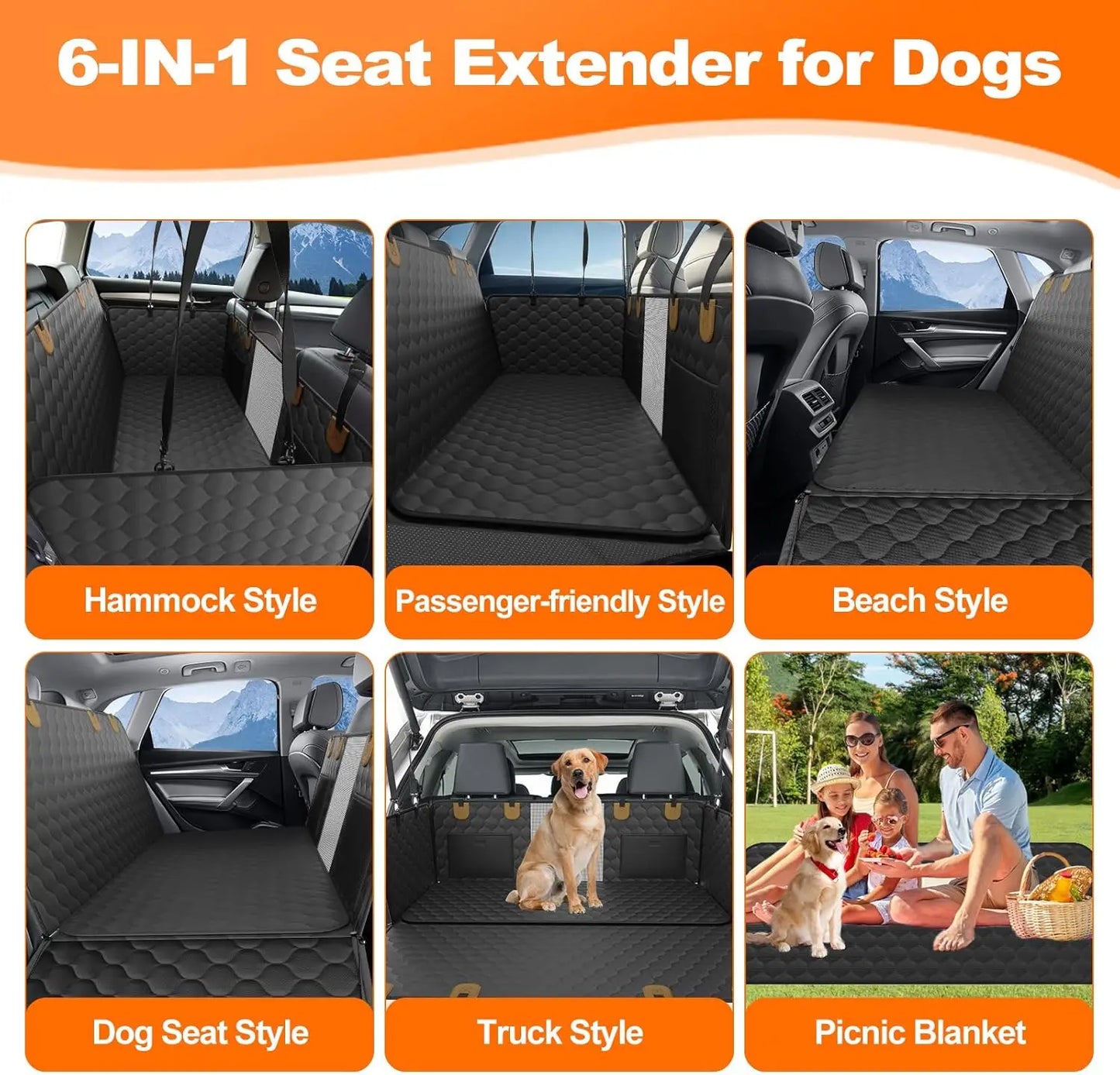 Wedyvko Back Seat Extender Hammock For Dogs Car Seat Cover