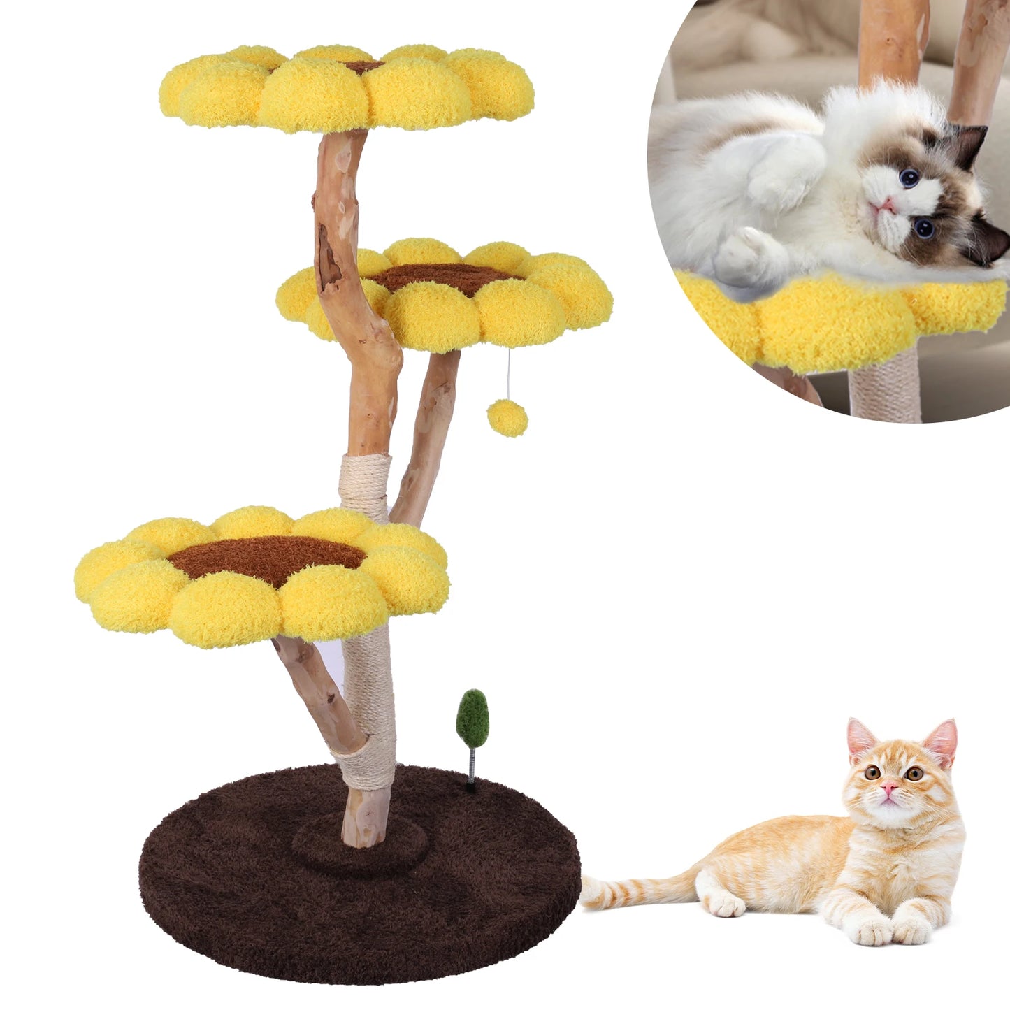 CN Guangdong Sunflower Cat Tree Tower With Solid Scratching Post Bed