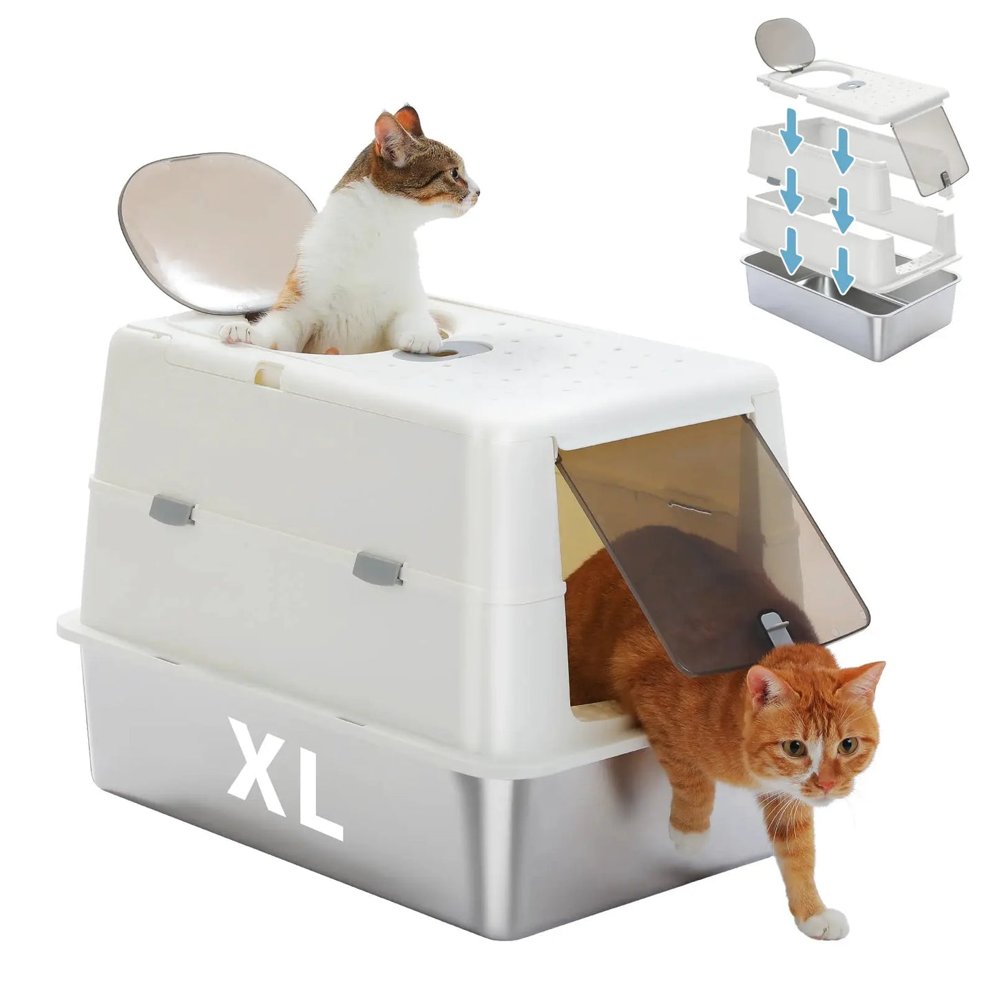 Stainless Steel Cat Litter Box With Scoop Dual Entry by Furtastic Pet Essentials