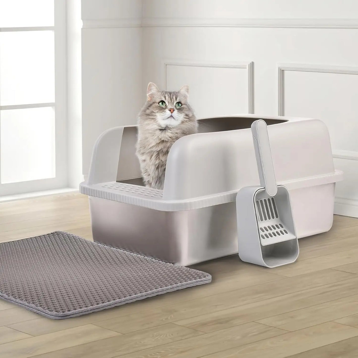 XMSJ Stainless Steel Cat Litter Box With Lid Extra Large
