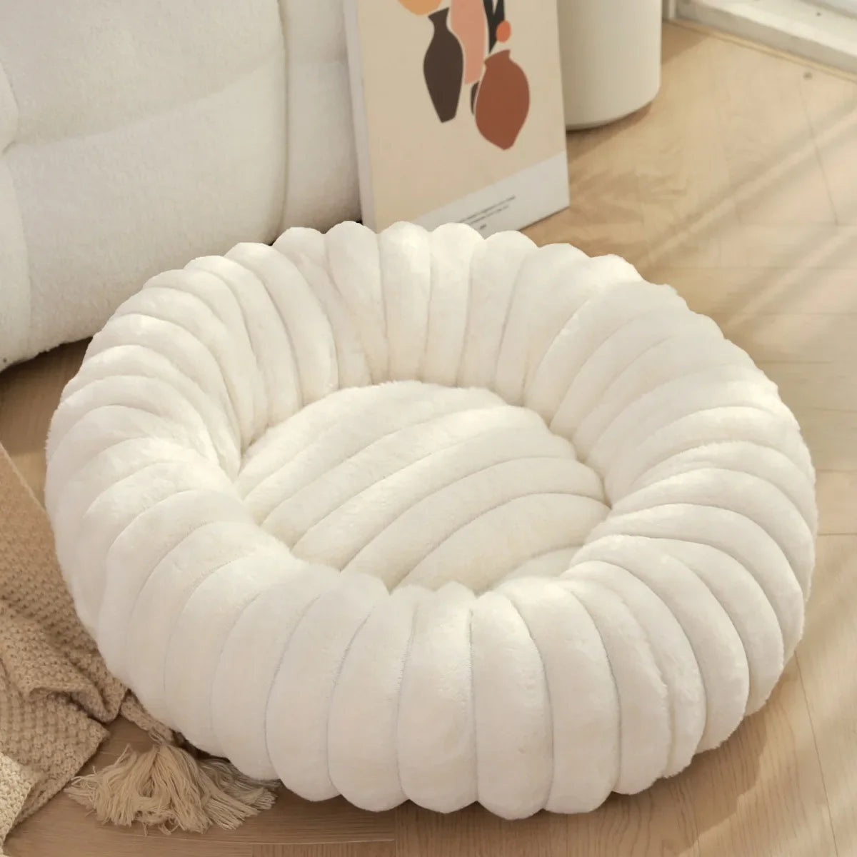 NONECN Round Plush Dog Bed For Winter Warmth