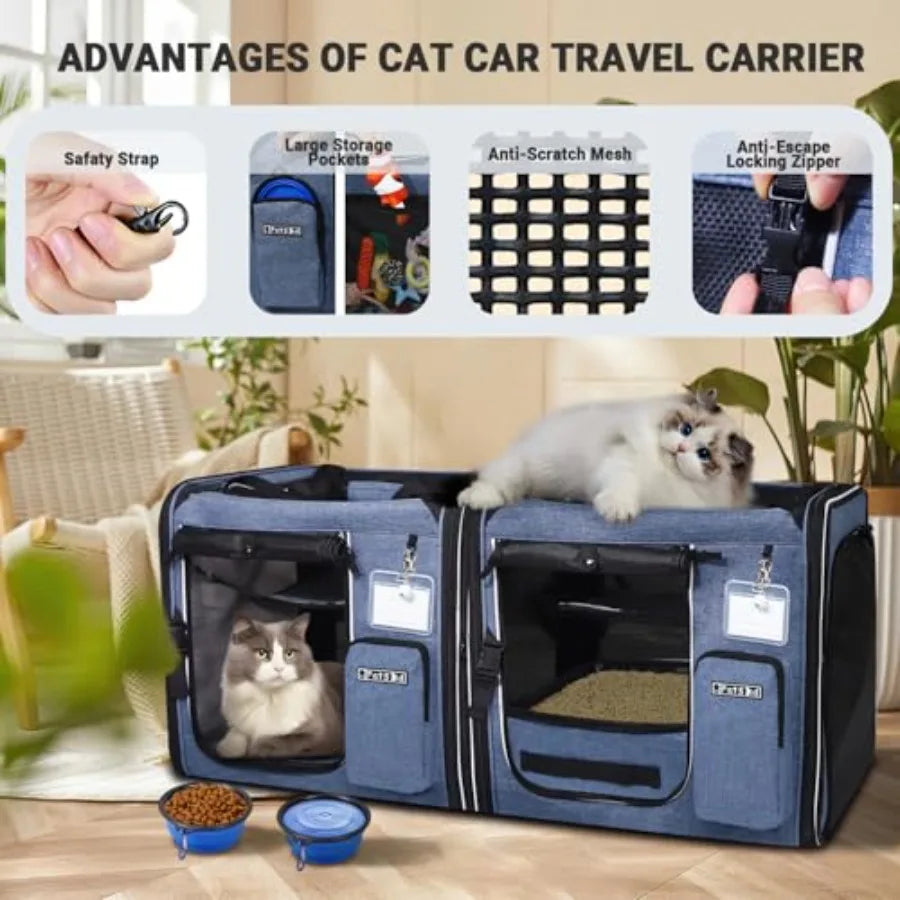 Breed Portable 2in1 Double Cat Carrier Builtin Litter Box