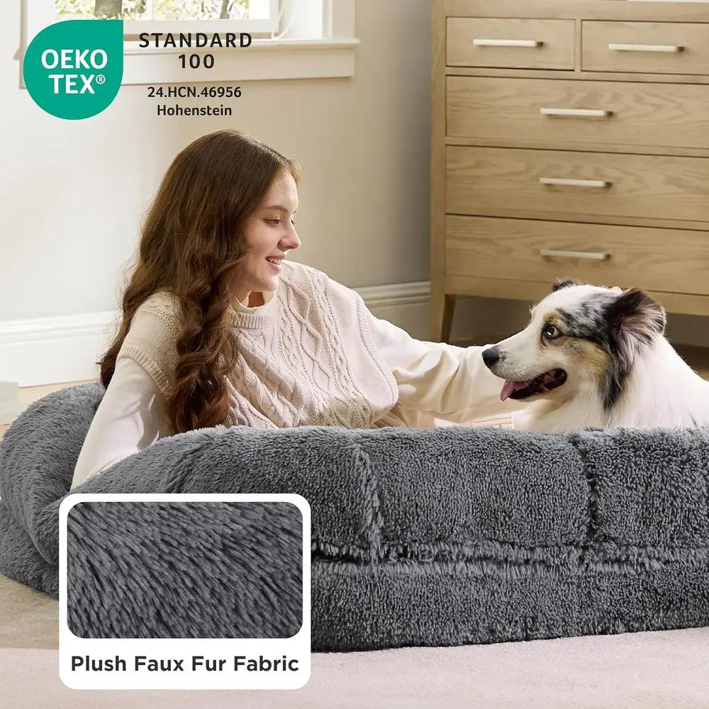 Foldable Human Dog Bed 2 In 1 With Supportive Bolster