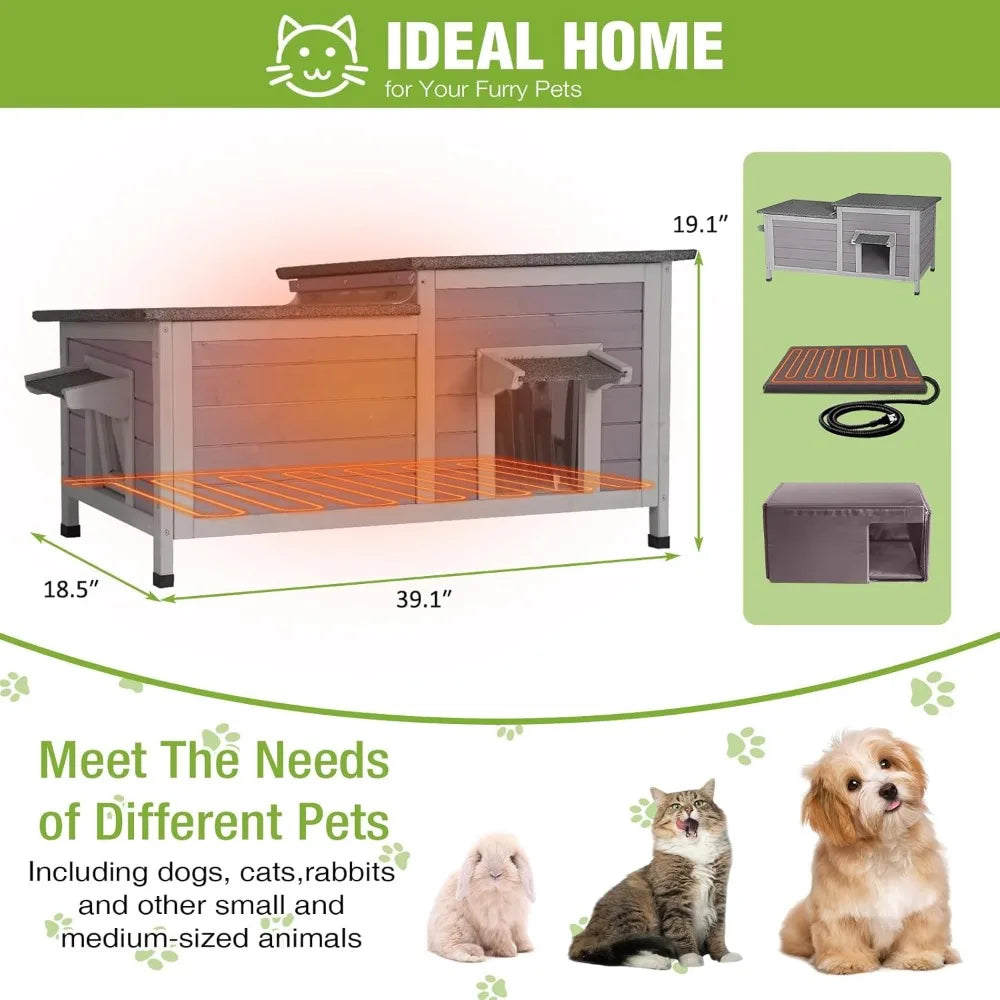 Heated Outdoor Cat House Insulated Weatherproof Shelter With Pad