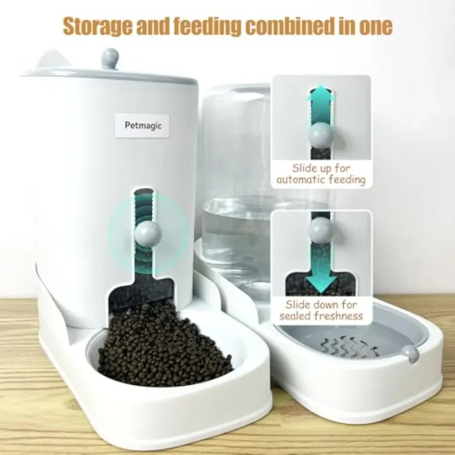 Hign-concerned Gravity Cat Feeder and Water Dispenser Set