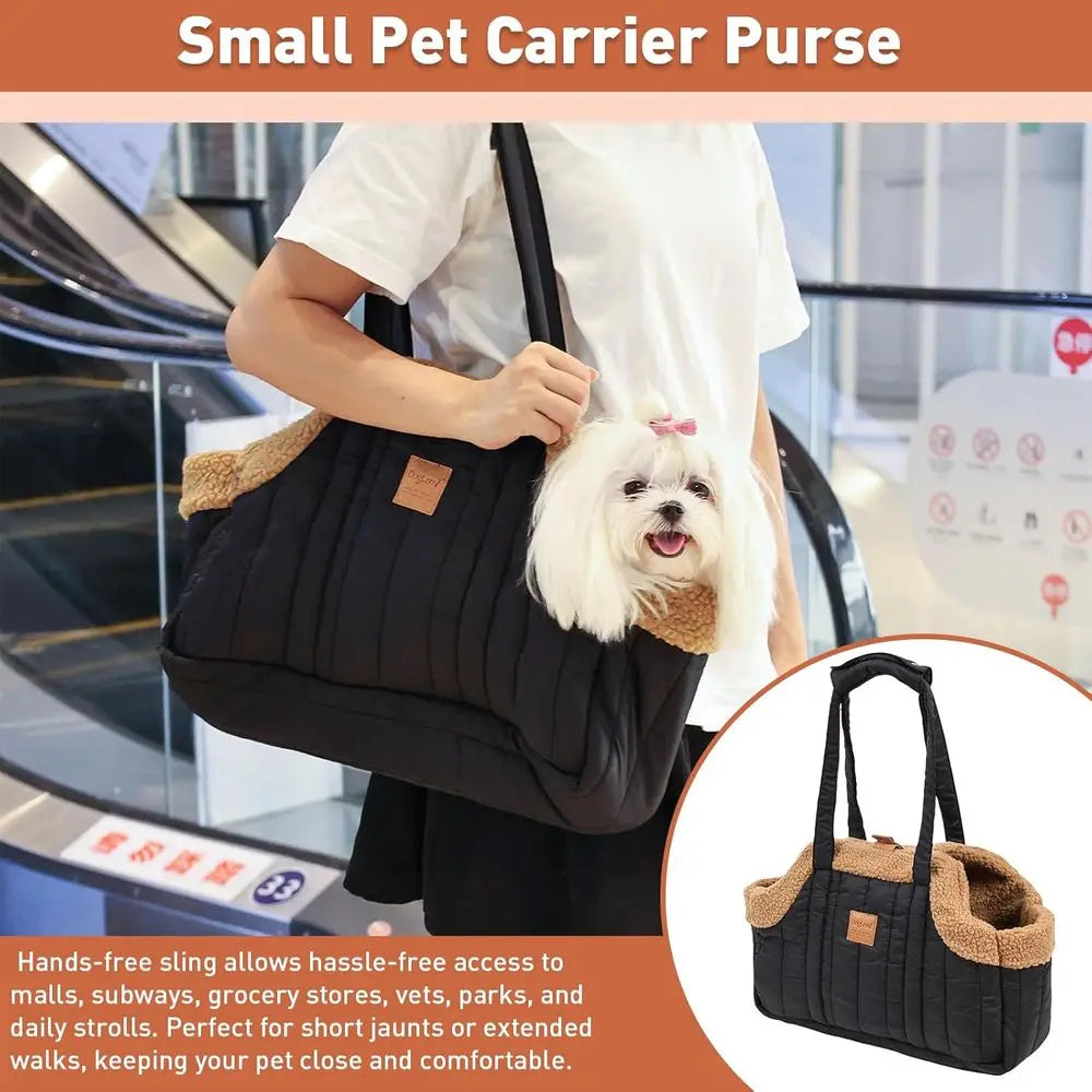 Winter Fleece Dog Carrier Purse With Secure Harness Clip