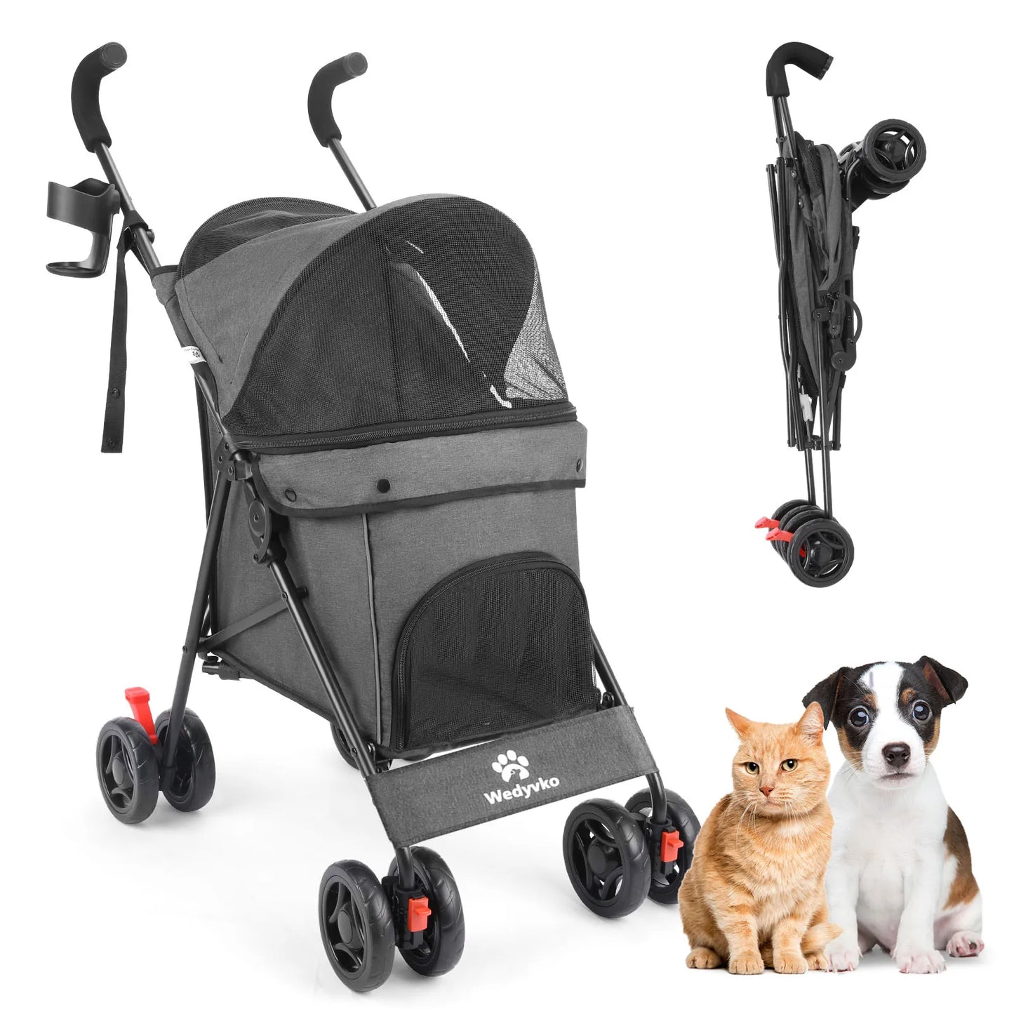 Wedyvko Pet Dog Stroller With Brakes And Storage Foldable
