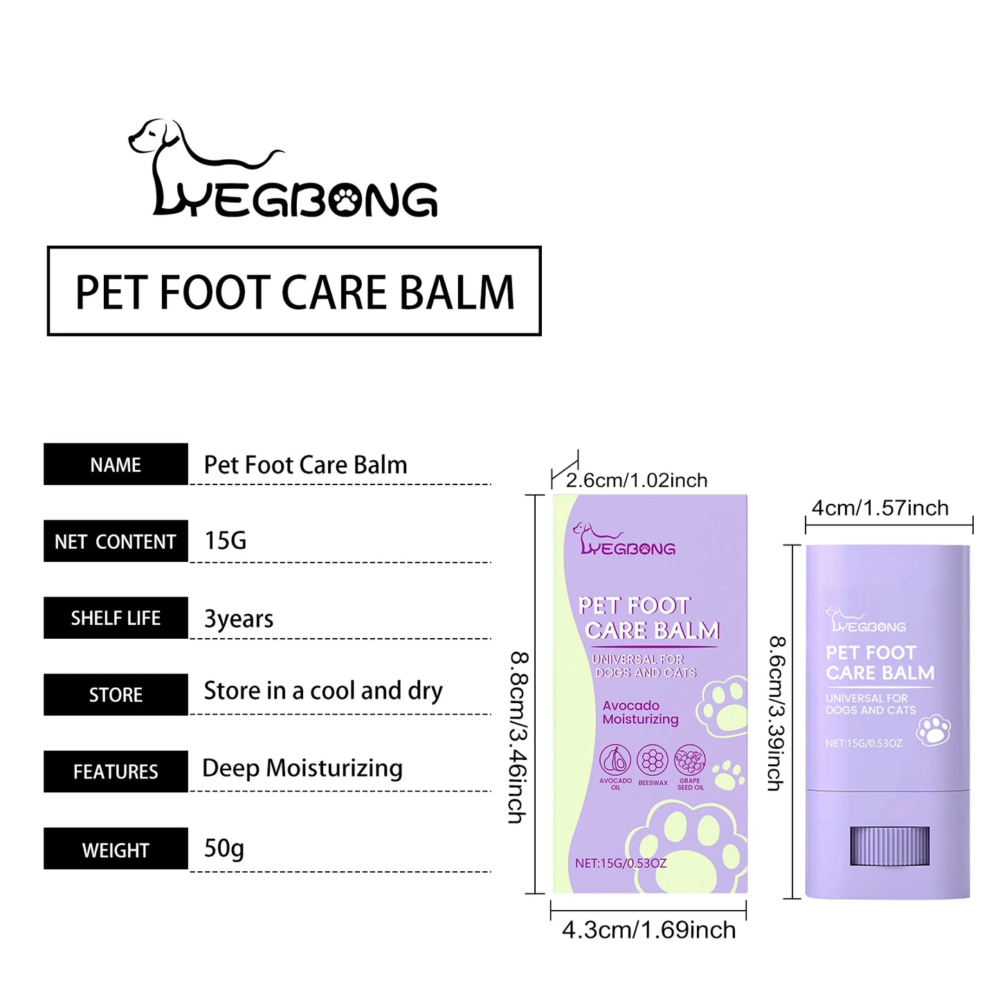 YEGBONG Pet Paw Cold Weather Moisturizer Balm Avocado Nourishment