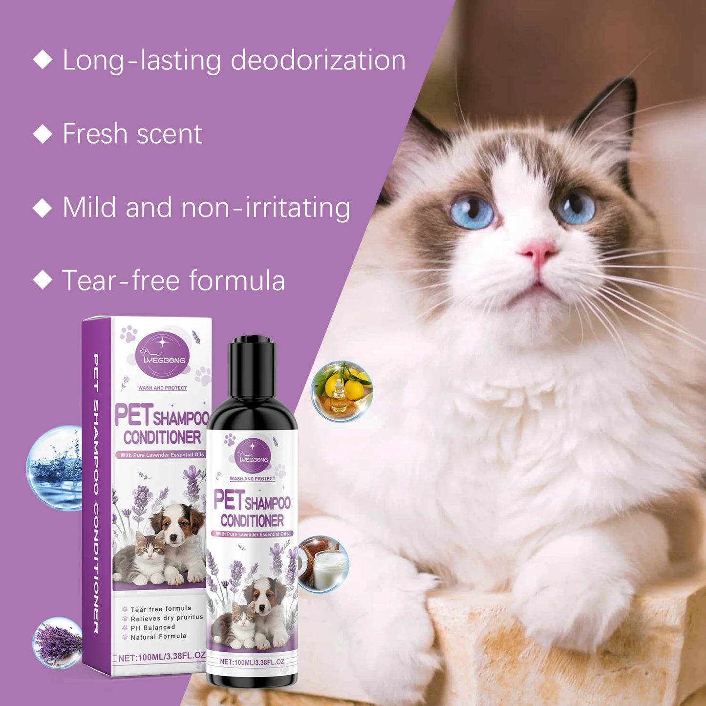 Yegbong Pet Lavender Shampoo Gentle Cleaning Remove Dirt Volumize Smoothness