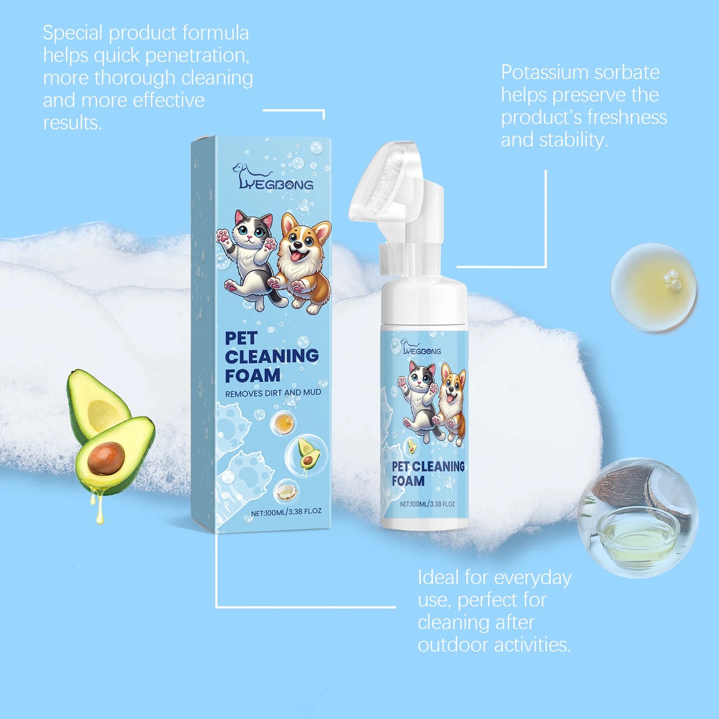 YEGBONG Pet Paw Foam Cleaner For Dogs And Cats Odor