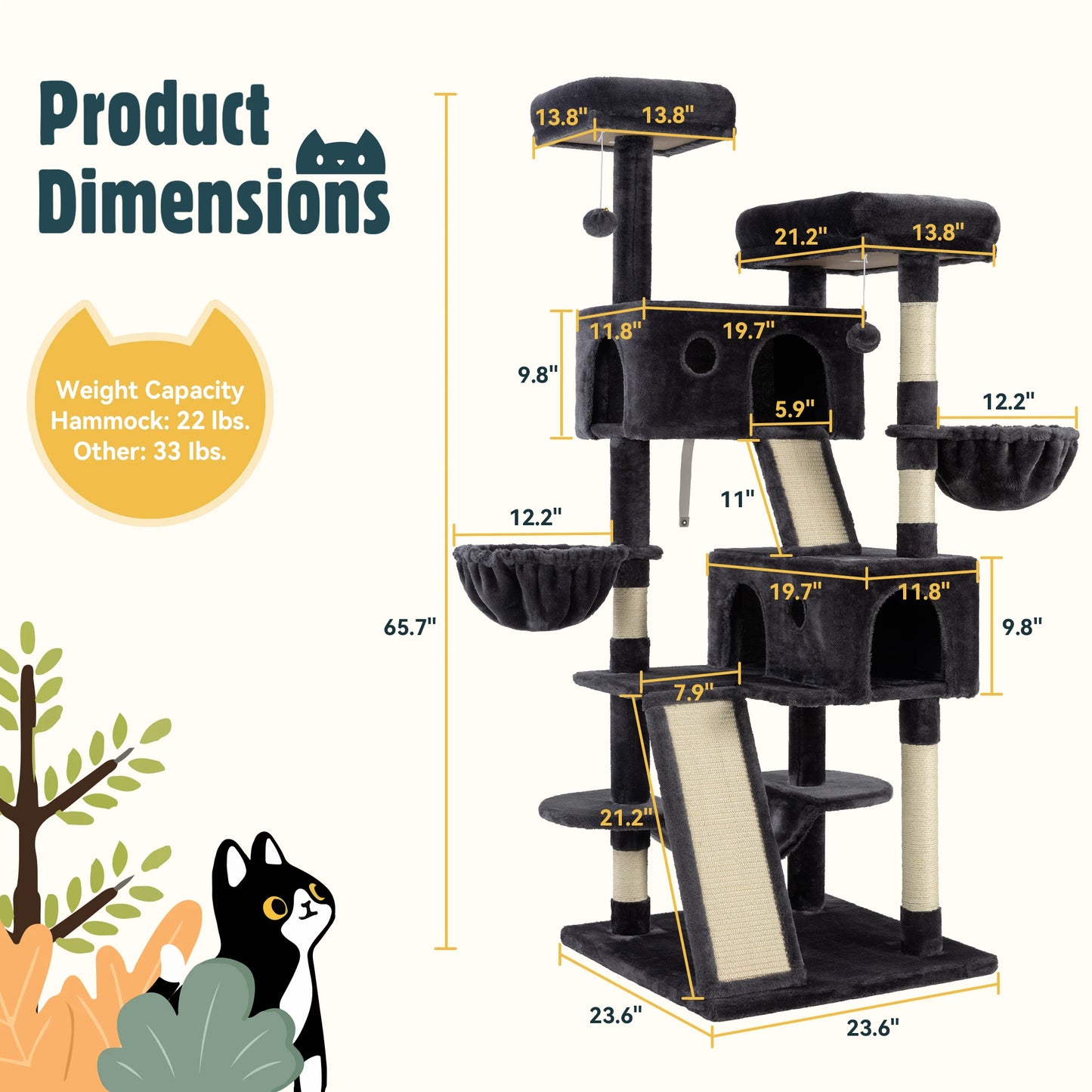 HOOMIC Multi-Level Cat Tree Tower With Plush Perches And Condo