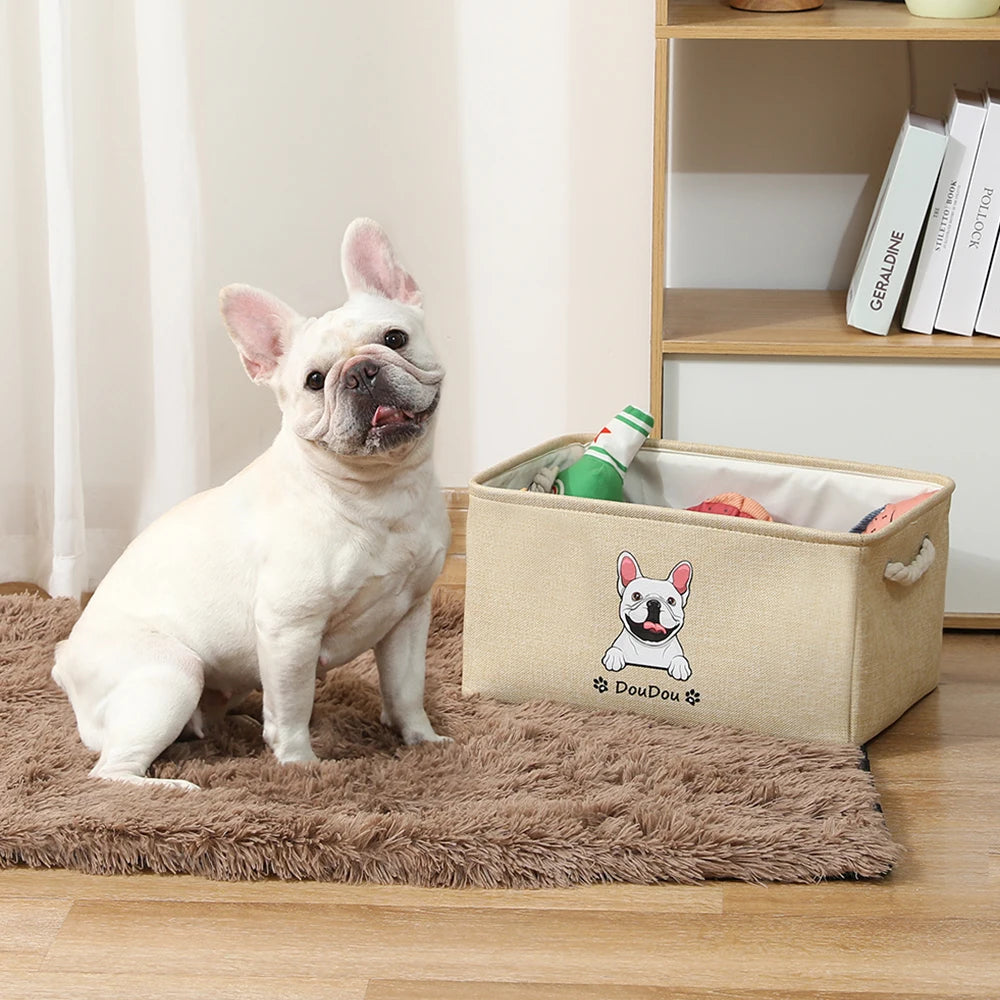 NONECN Personalized Pet Toy Storage Basket With Custom Image