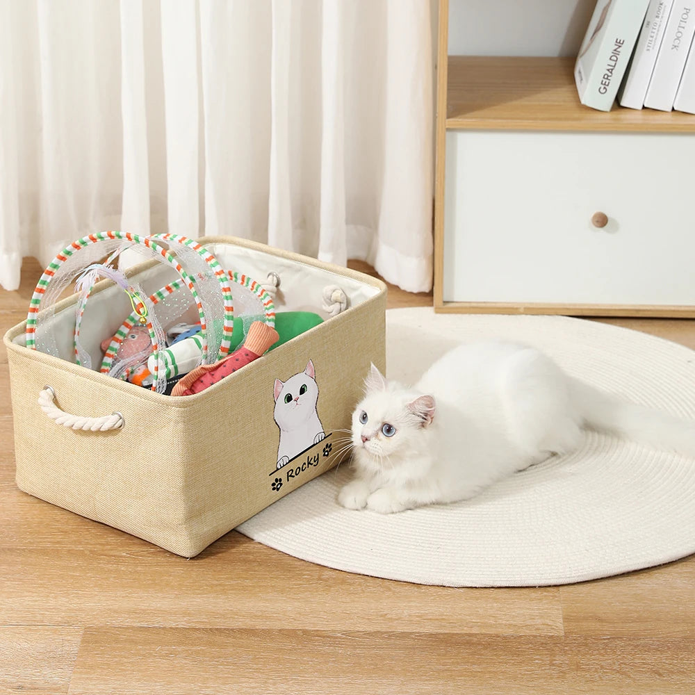 NONECN Personalized Pet Toy Storage Basket With Custom Image