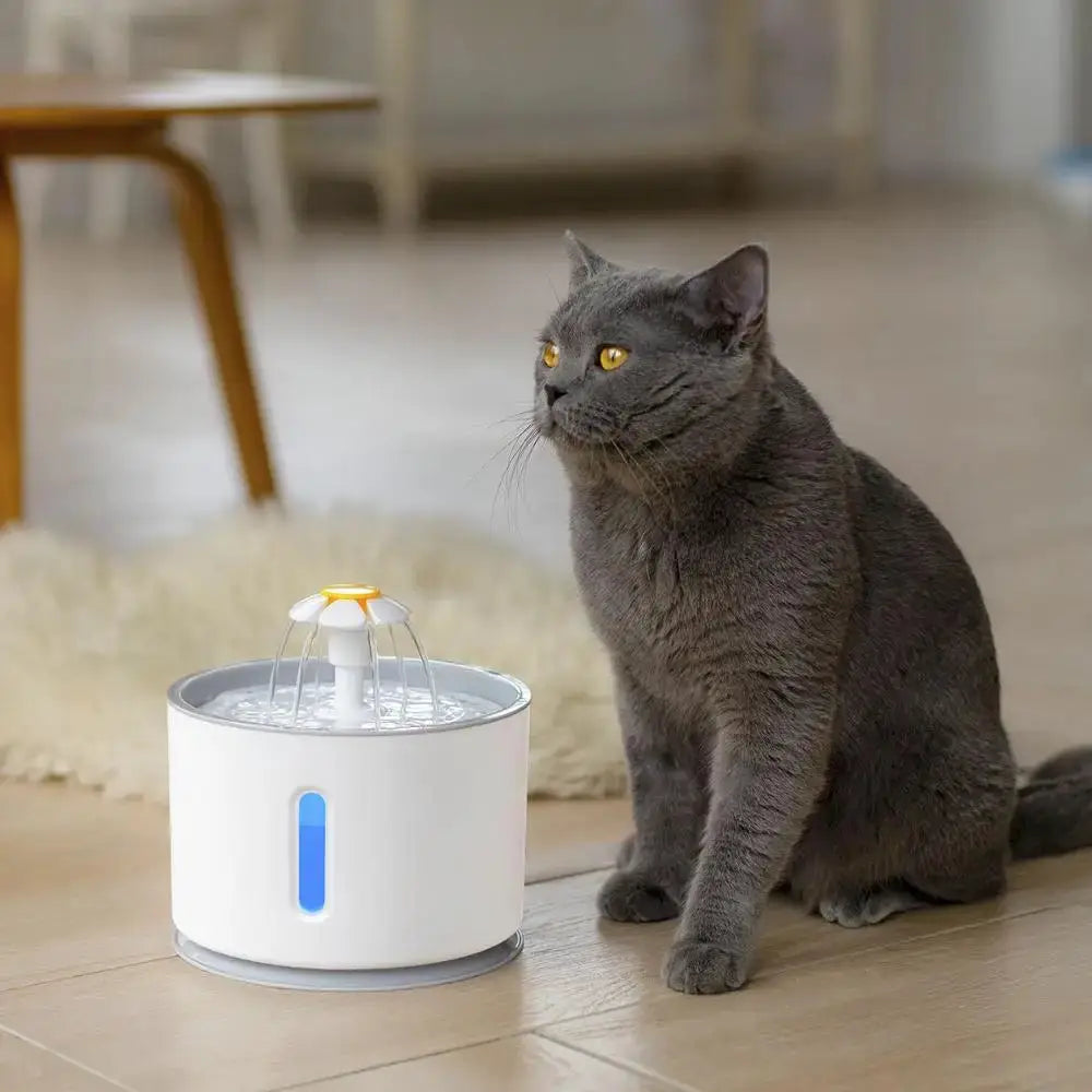 Automatic Pet Cat Water Fountain with LED Lighting 5 Pack Filters 2.4L USB Dogs Cats Mute Drinker Feeder Bowl Drinking Dispenser by Furtastic Pet Essentials