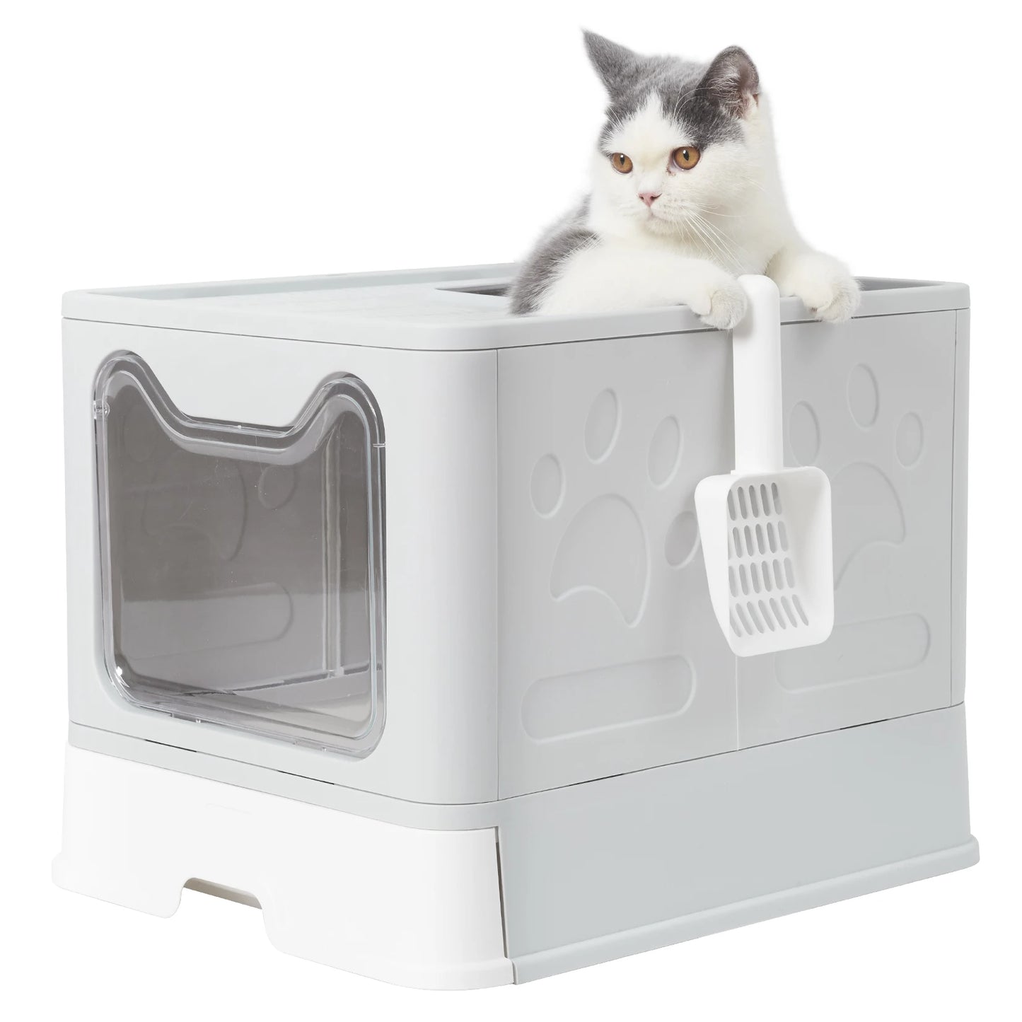 Foldable Front Entry Cat Litter Box With Lid And Scoop