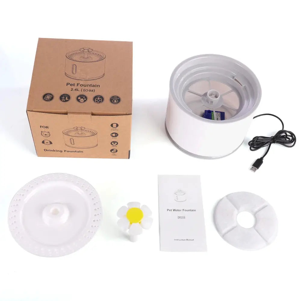 Automatic Pet Cat Water Fountain with LED Lighting 5 Pack Filters 2.4L USB Dogs Cats Mute Drinker Feeder Bowl Drinking Dispenser by Furtastic Pet Essentials