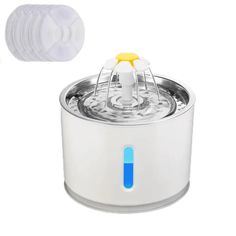 Automatic Pet Cat Water Fountain with LED Lighting 5 Pack Filters 2.4L USB Dogs Cats Mute Drinker Feeder Bowl Drinking Dispenser by Furtastic Pet Essentials