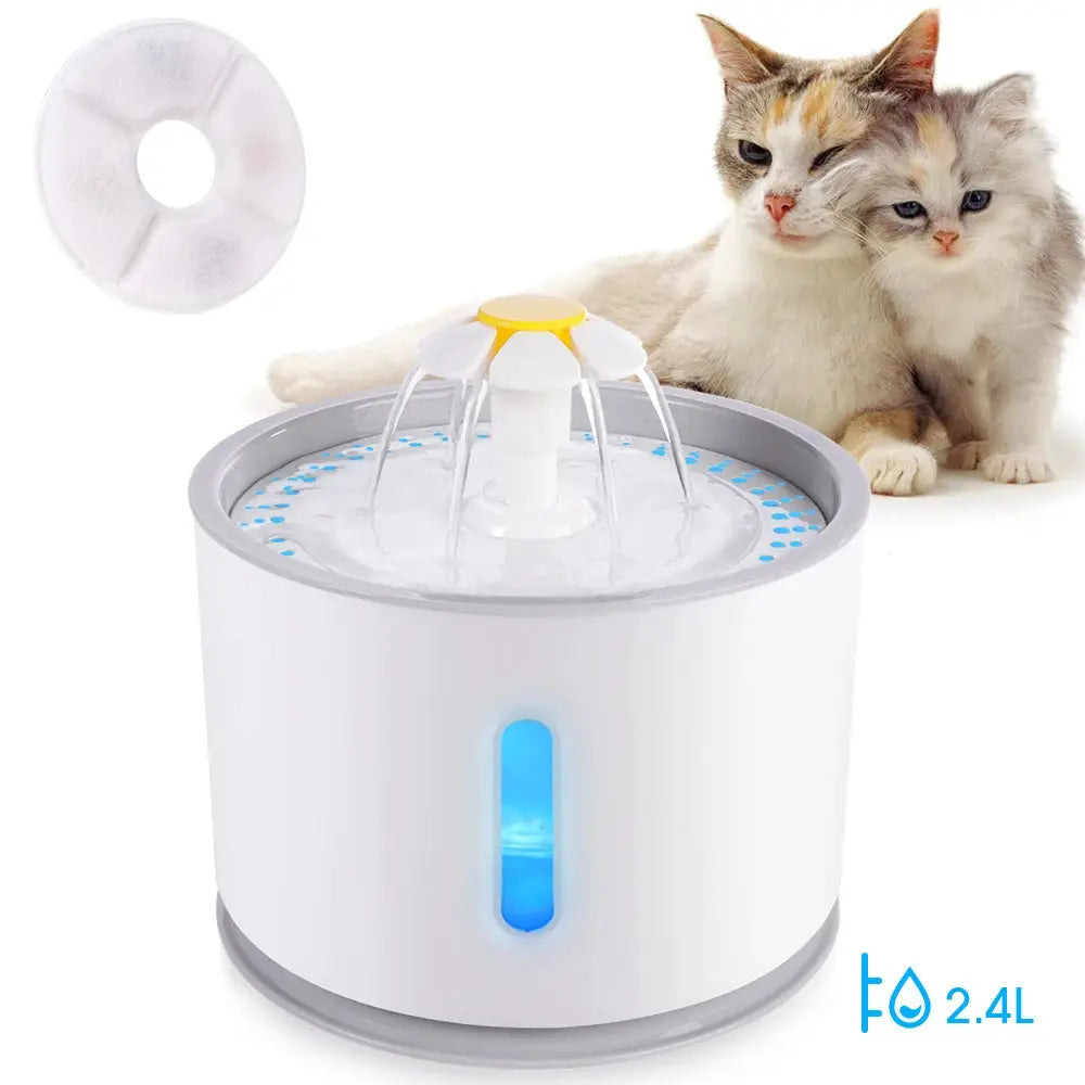 Automatic Pet Cat Water Fountain with LED Lighting 5 Pack Filters 2.4L USB Dogs Cats Mute Drinker Feeder Bowl Drinking Dispenser by Furtastic Pet Essentials