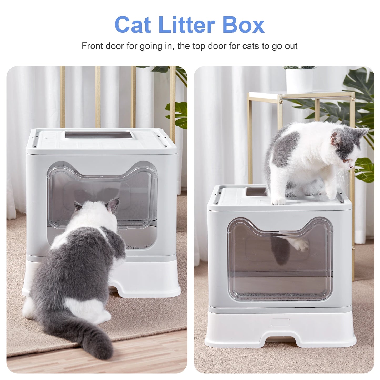 Foldable Front Entry Cat Litter Box With Lid And Scoop