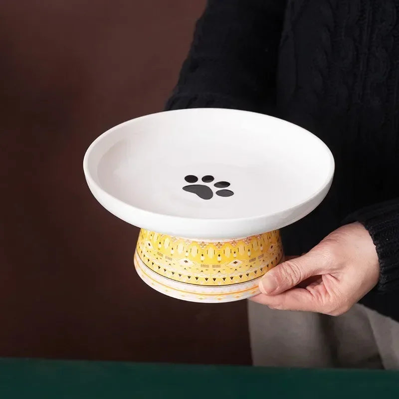 Ceramic Cat Water Bowl Bohemian Raised Feeding Station