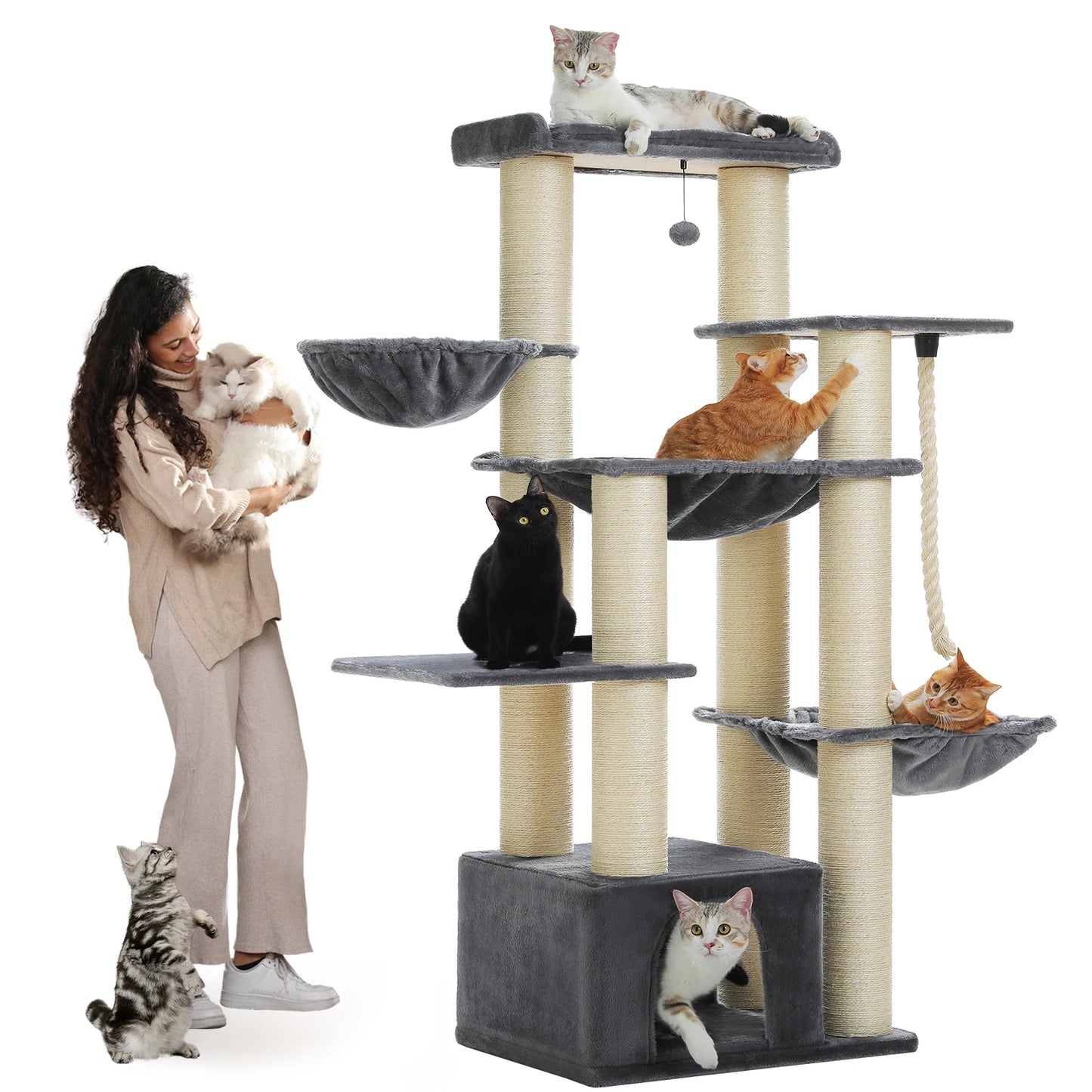 PEQULTICN Multi Level Cat Tree with Scratching Posts and Perch