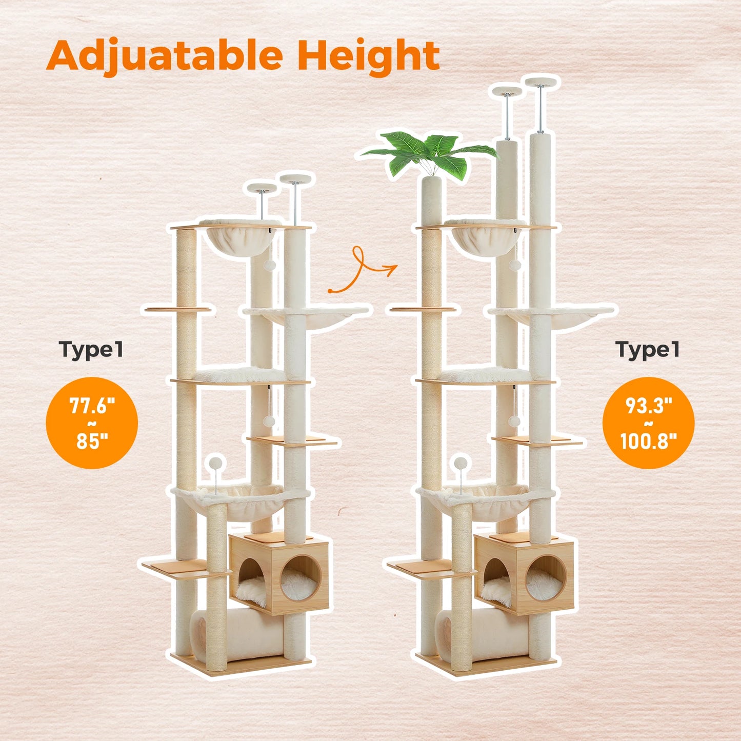 PAWZ Road Height Adjustable Cat Tree With Sisal Posts