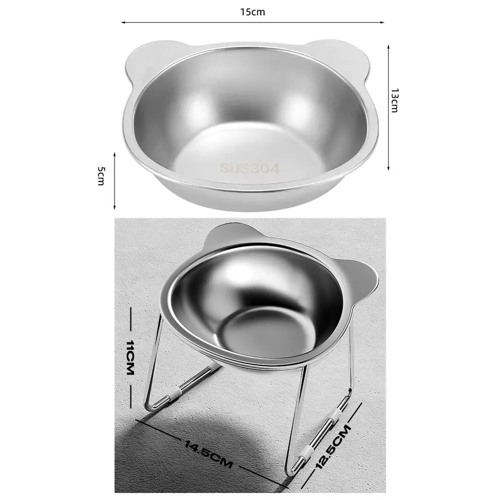 Raised Cat Feeding Bowls With Tilted Neck Guard 304 Stainless
