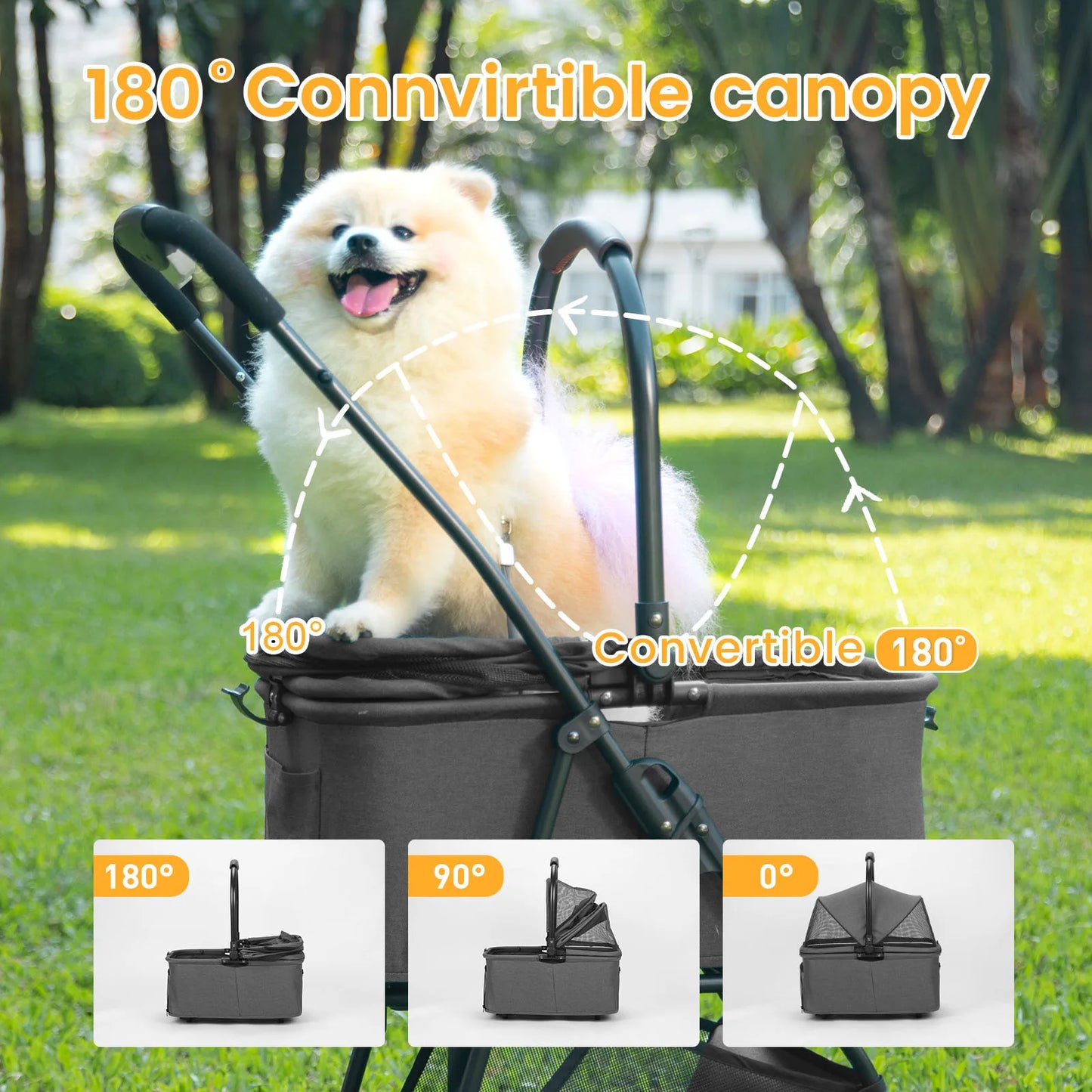 Wedyvko Luxury Detachable Four Wheel Pet Stroller Cup Holder Design