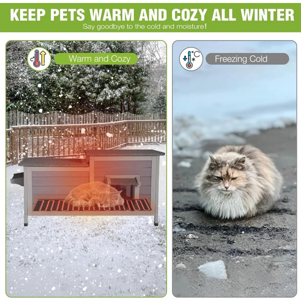 Heated Outdoor Cat House Insulated Weatherproof Shelter With Pad